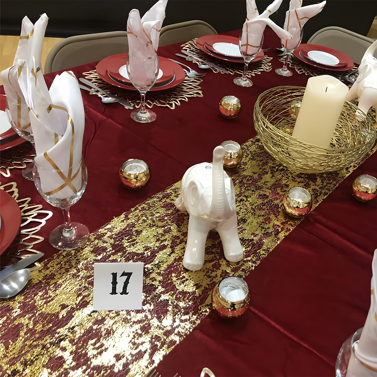 Runner da Tavolo in Rete con Foglia Oro, Runner Natalizio, Runner da Tavola in Rete,Riutilizzabile,per Compleanni, Ritiri, Battesimi,Celebrazioni,Feste,Decorazioni (28 cm x 30 m d'oro)