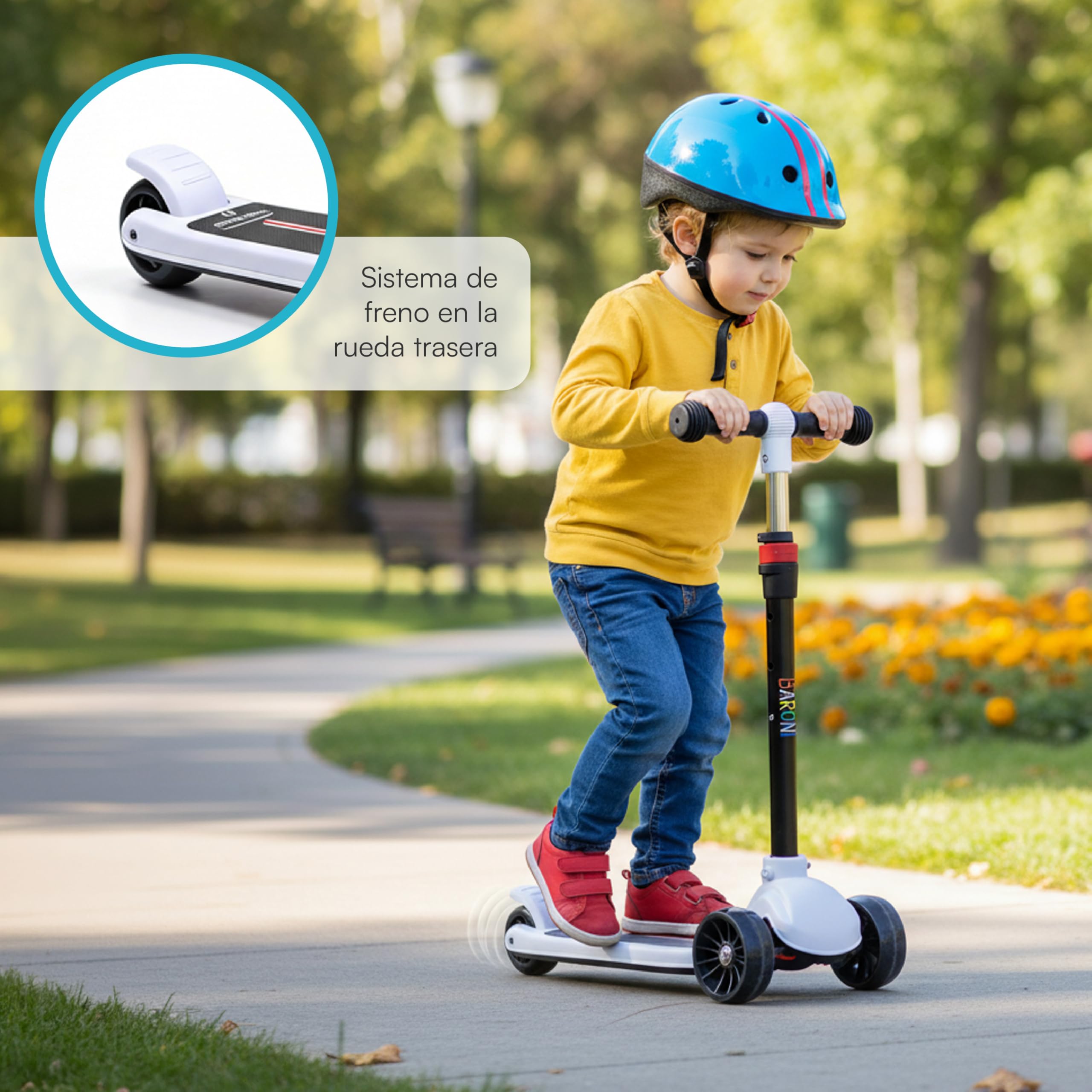 Patinete De 3 Ruedas Baroni Toys Con Luces LED Y Manillar Ajustable Para Niños De 3 A 6 Años (Capacidad 50 Kg, Color Verde)