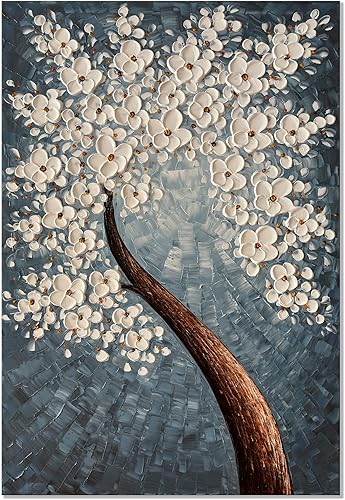zoinart 100% pintado a mano abstracto moderno lienzo de flores pinturas de pared de 20 x 40 pulgadas, pintura al óleo floral blanca en 3D sobre disponible en Yaxa Guatemala