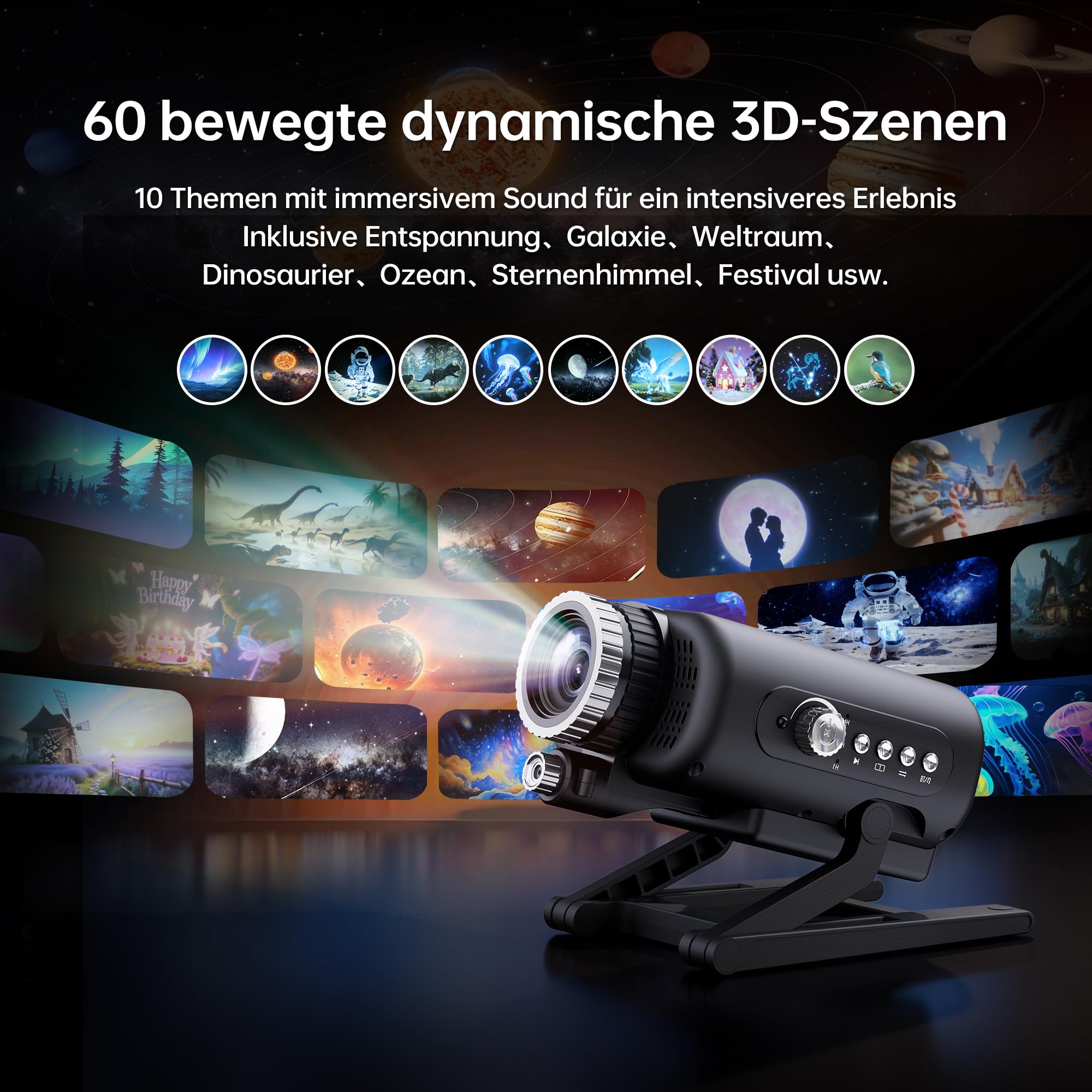 Homelist 3D Sternenhimmel Projektor mit 60 Themen, Galaxy Projektor mit Bluetooth Lautsprecher & Weißes Rauschen