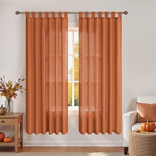 Miniatura 2 de KOUFALL Cortinas de otoño naranja quemado para sala de estar de 63 pulgadas de largo, cortinas bohemias de otoño para dormitorio, 63 pulgadas de