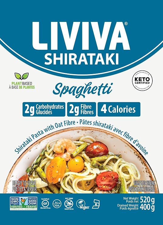 LIVIVA Low Calorie Keto-Certified Organic Shirataki Spaghetti 14 Ounce (Pack of 6)