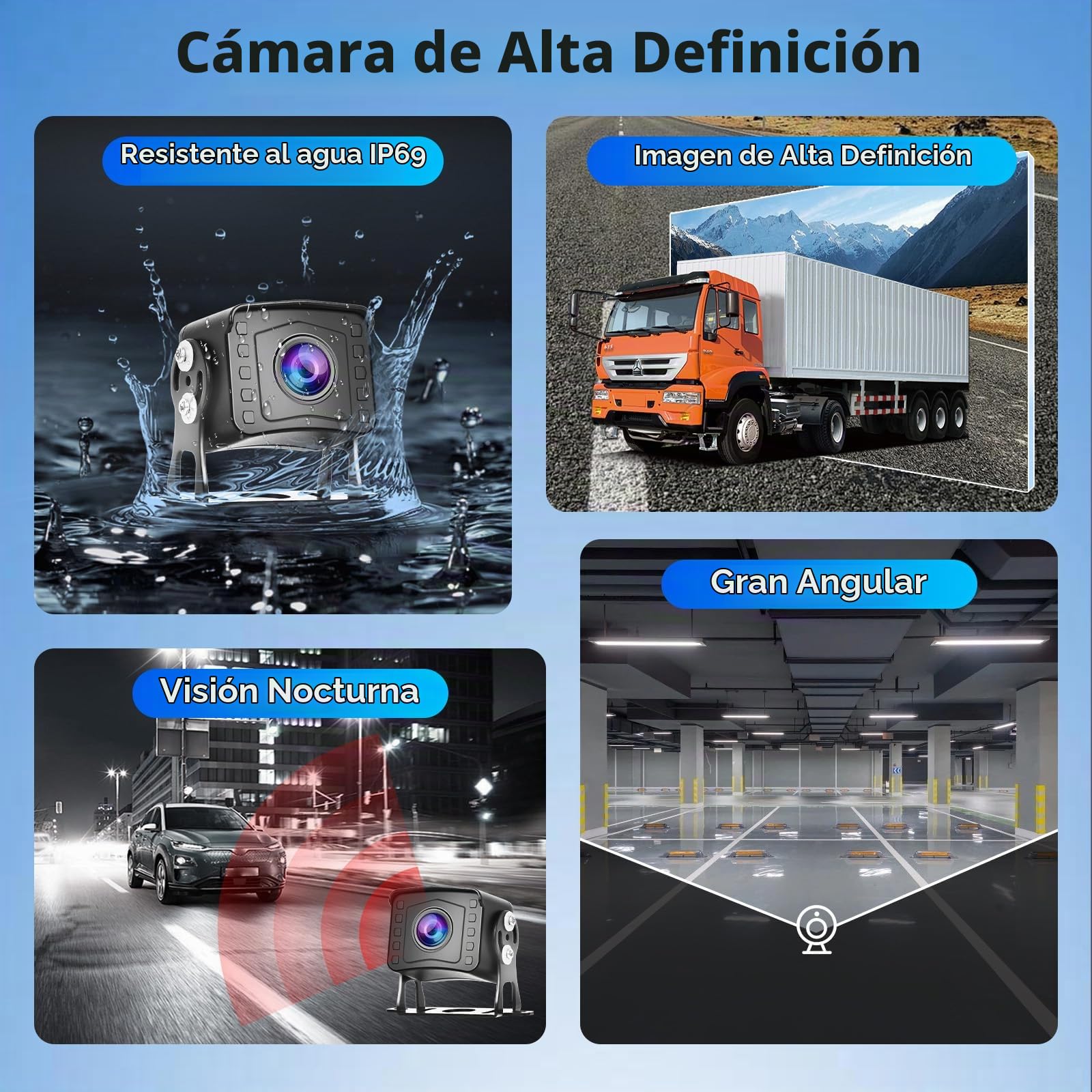 Rimoody Cámara de Visión Trasera 9 Pulgadas Monitor LCD con 2 Cámaras Traseras AHD Resistente al Agua IP69 Visión Nocturna con Cable de 10M para Camionetas Camionetas Autocaravanas pequeñas Caravanas