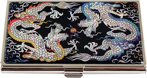 Miniatura 49 de Tarjetero negro de nácar para tarjetas de visita con bolsillo con bloqueo RFID, tarjeta de identificación de crédito, tarjetero de metal de acero