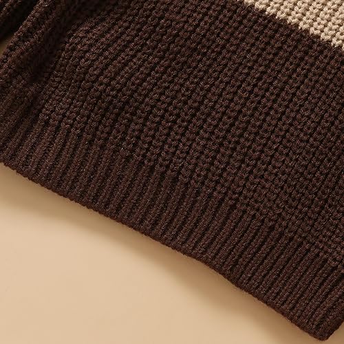 Miniatura 4 de Suéter de punto para bebé, niña, niño, con bloques de color, cuello redondo, manga larga, sudadera para otoño e invierno