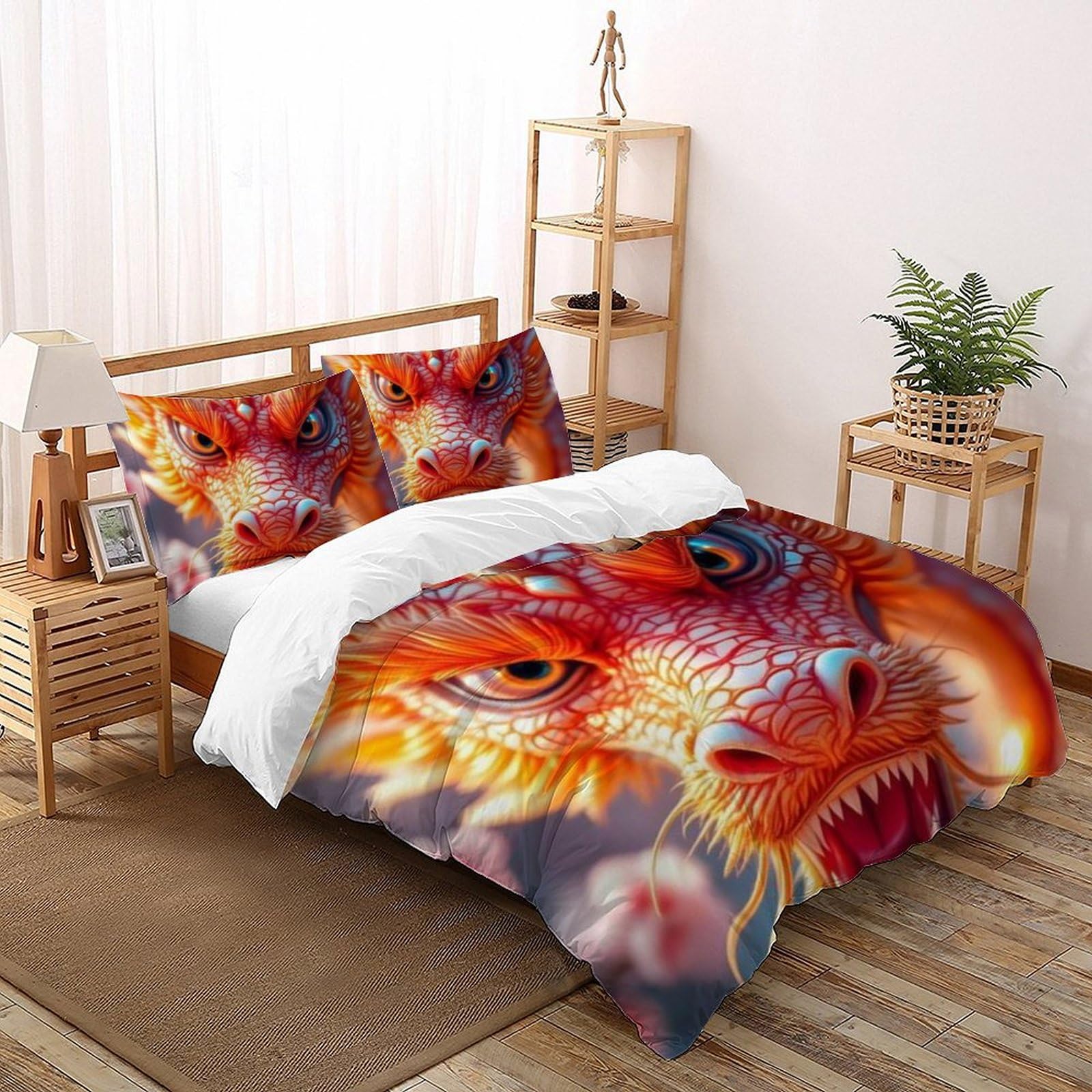 Housse de couette dragon d'or avec fermeture éclair 260x220cm