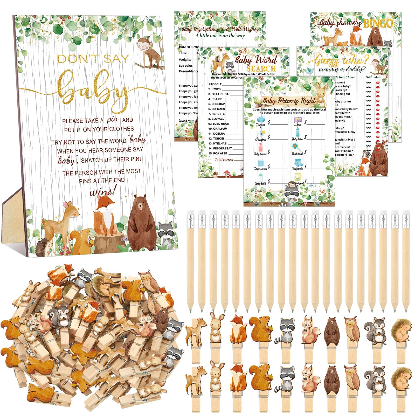 Photo 1 of Patelai 321 Pcs Woodland Animals Baby Shower Decoration Forest Animal Neutral Gender Reveal Decoration Don't Say Games 5 Set Serve 50 Guests for Woodland Baby Shower Birthday Party Decor Supplies