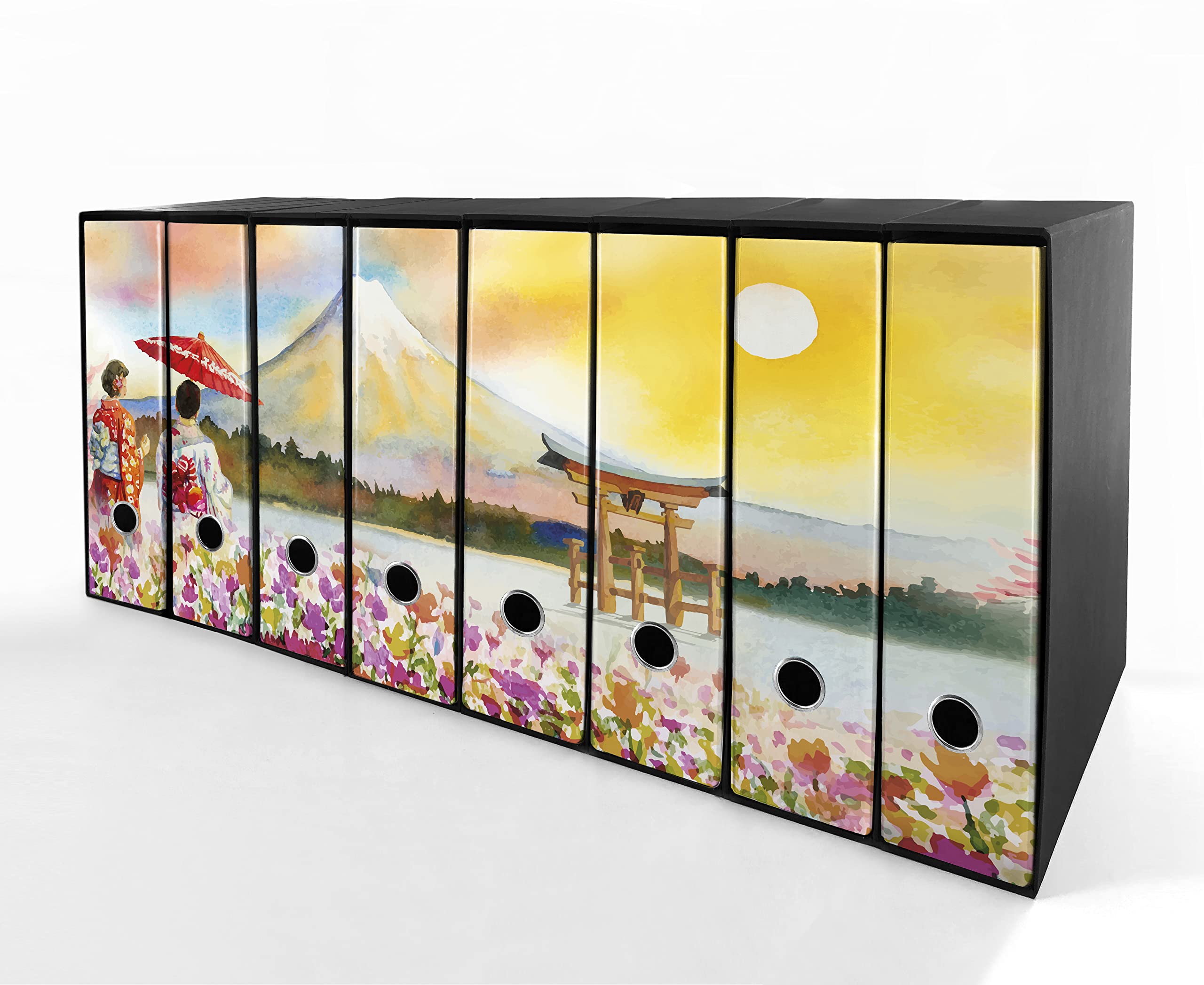 Set da 8 raccoglitori ad anelli MONTE FUJI DISEGNO - Faldoni SHAREPRINTING (H34 con 4 anelli)