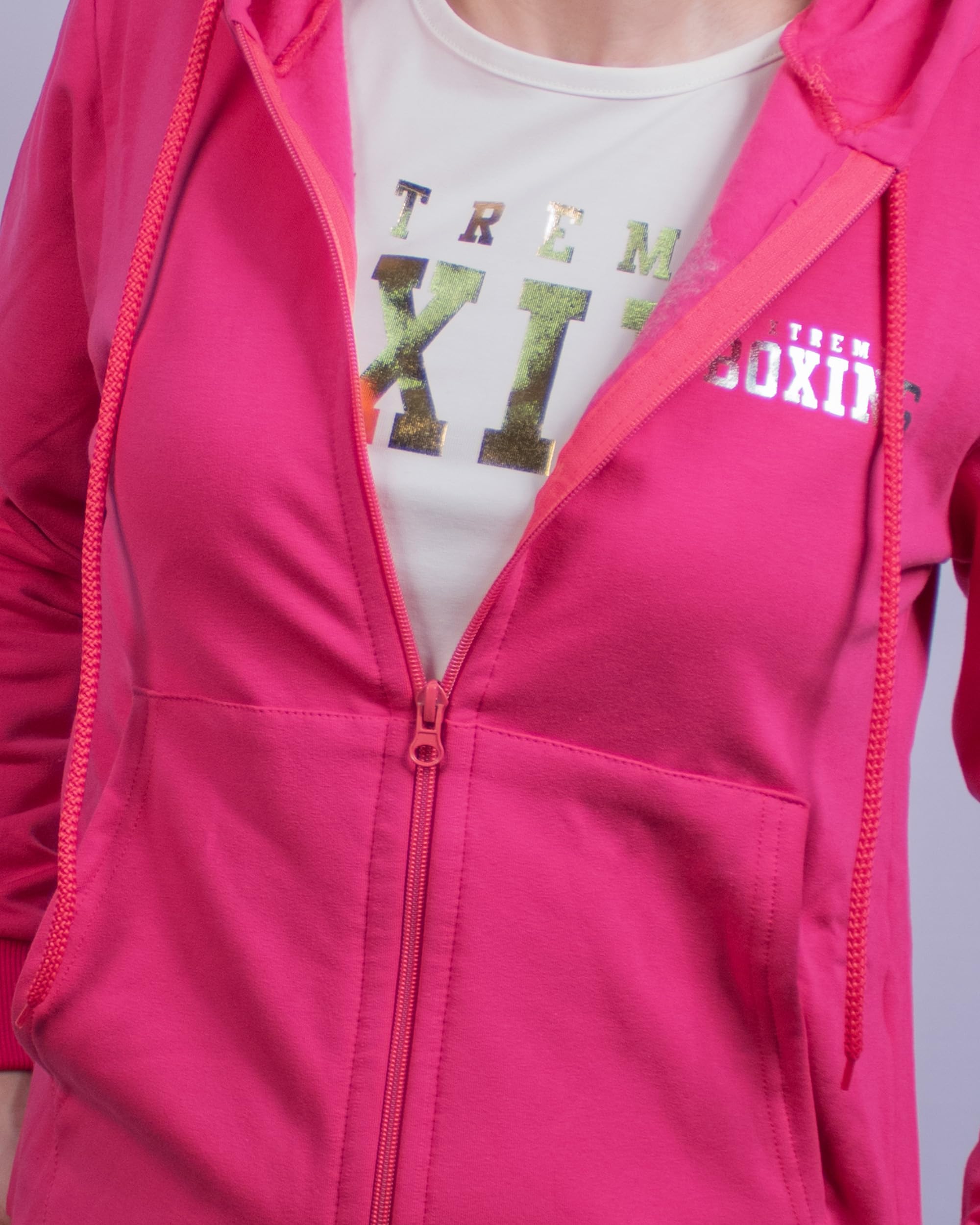 Felpa Donna in Cotone Felpato con Zip e Cappuccio, Sportiva, Casa, Palestra, Jogging, Tempo Libero XFD900Z