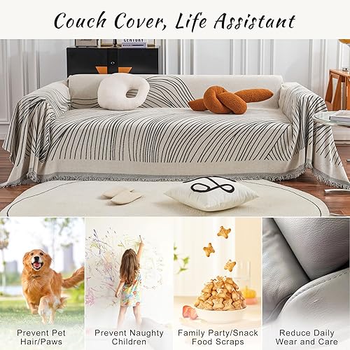 Miniatura 2 de STACYPIK Funda de sofá impermeable doble color beige, antideslizante, para perros y gatos, para exteriores, a prueba de fugas, lavable, protector de