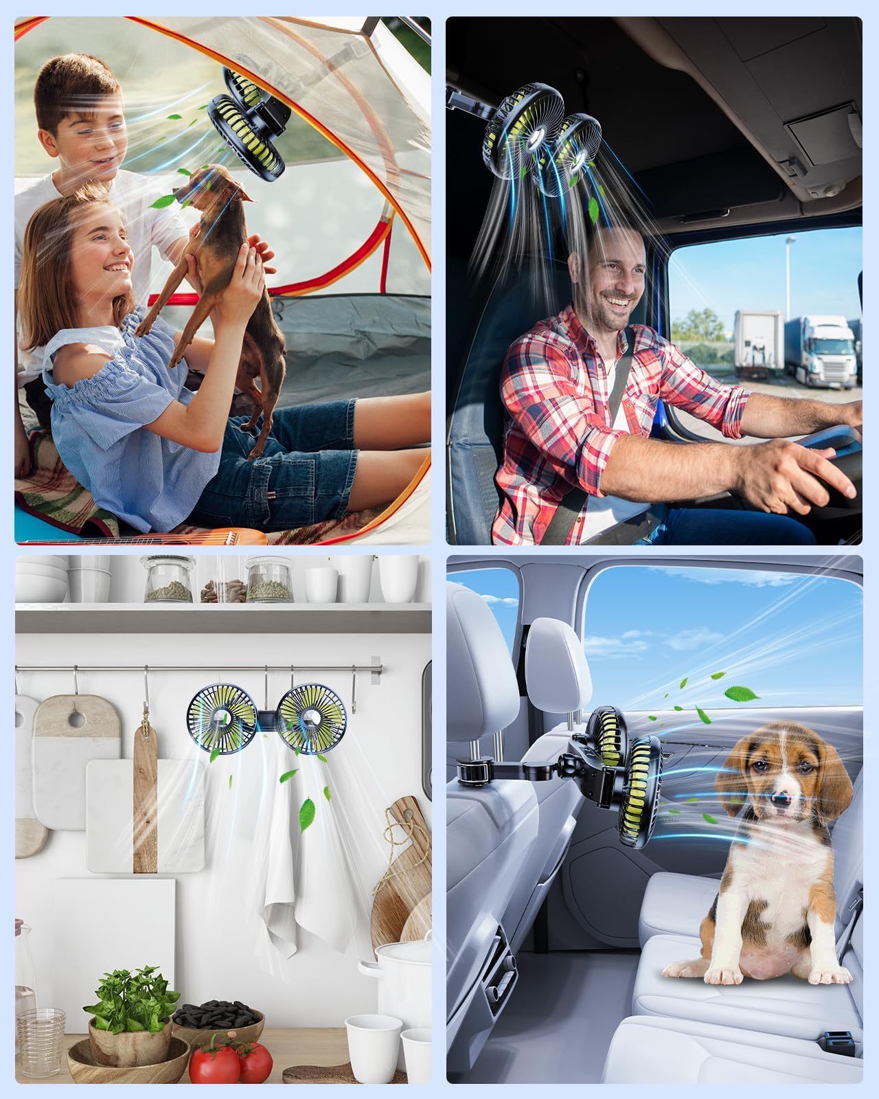 Ventilatore per auto per sedile posteriore, 2000 mAh, ventola per sedile posteriore, regolabile, doppia testa, USB, ventole portatili per auto con 3 velocità, ventilatore per seggiolino auto,