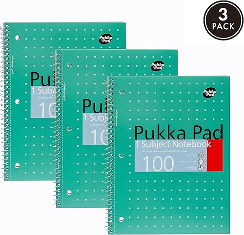 Miniatura 5 de Pukka Pad, Cuadernos metálicos encuadernados en espiral de un solo tema con 100 páginas de 3 papel rayado perforado de 80 GSM con bordes perforados,