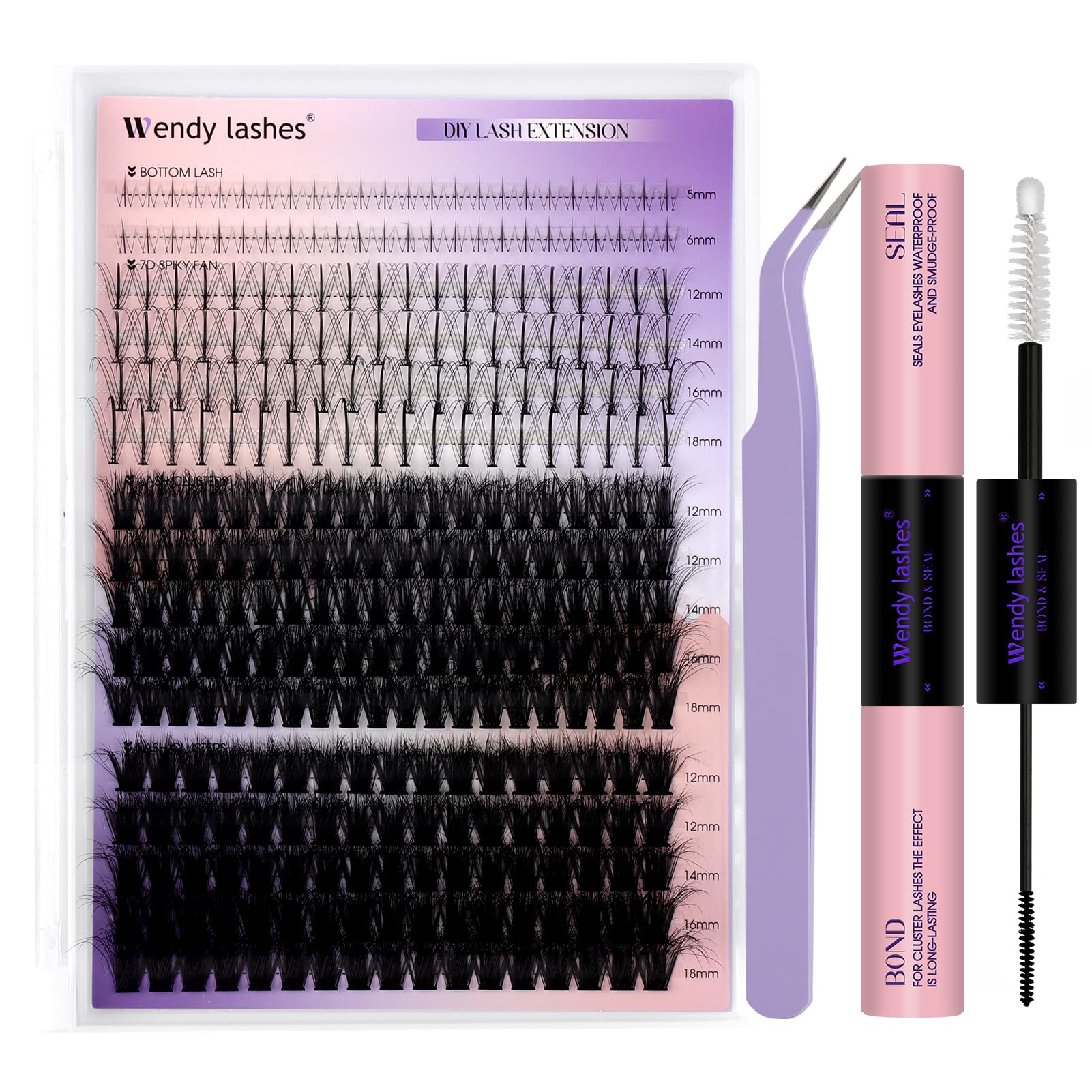 Wendy Lashes Kit Extensiones de Pestañas, 60D+80D Pestañas Pelo a Pelo Efecto 3D Mix12-18mm Pestañas Postizas Individuales Kit con unión y sellado de pestañas y pinzas