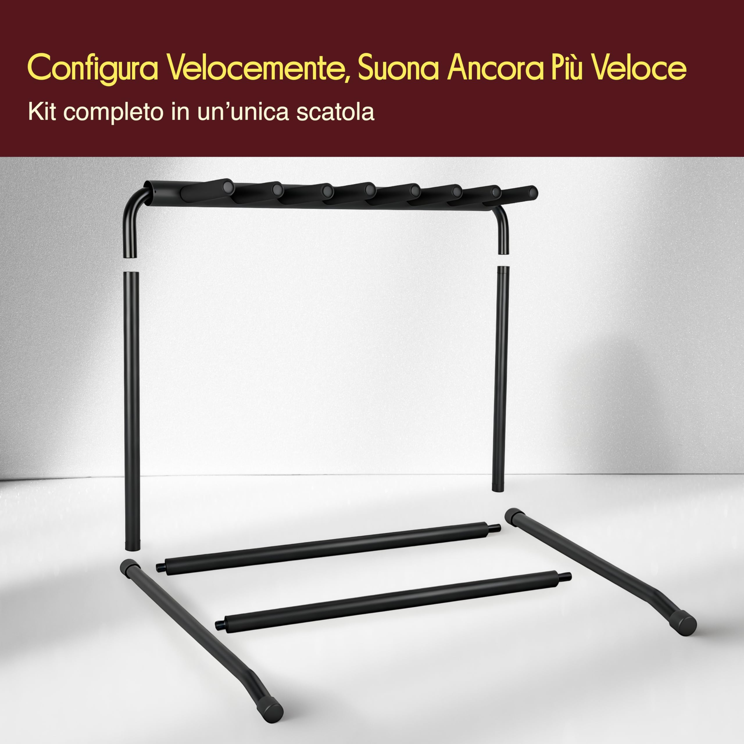 Pyle Supporto Chitarra a 7 Livelli e Pieghevole Universale, Porta Chitarra da Terra, Stand Chitarra, Poggia Chitarra, Guitar Stand con Fodera Antiscivolo in Gomma, Nero