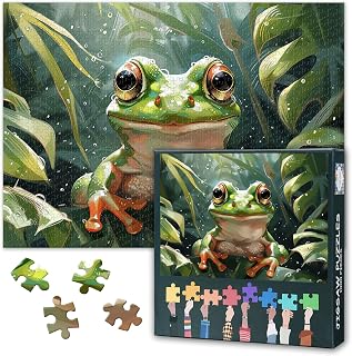 Puzzle de 1000 piezas para adultos, rana verde, sofisticados, rompecabezas para adultos, animales, 70 x 50 cm, juego de rompecabezas de hojas tropicales para mujeres, decoración del hogar (serie de