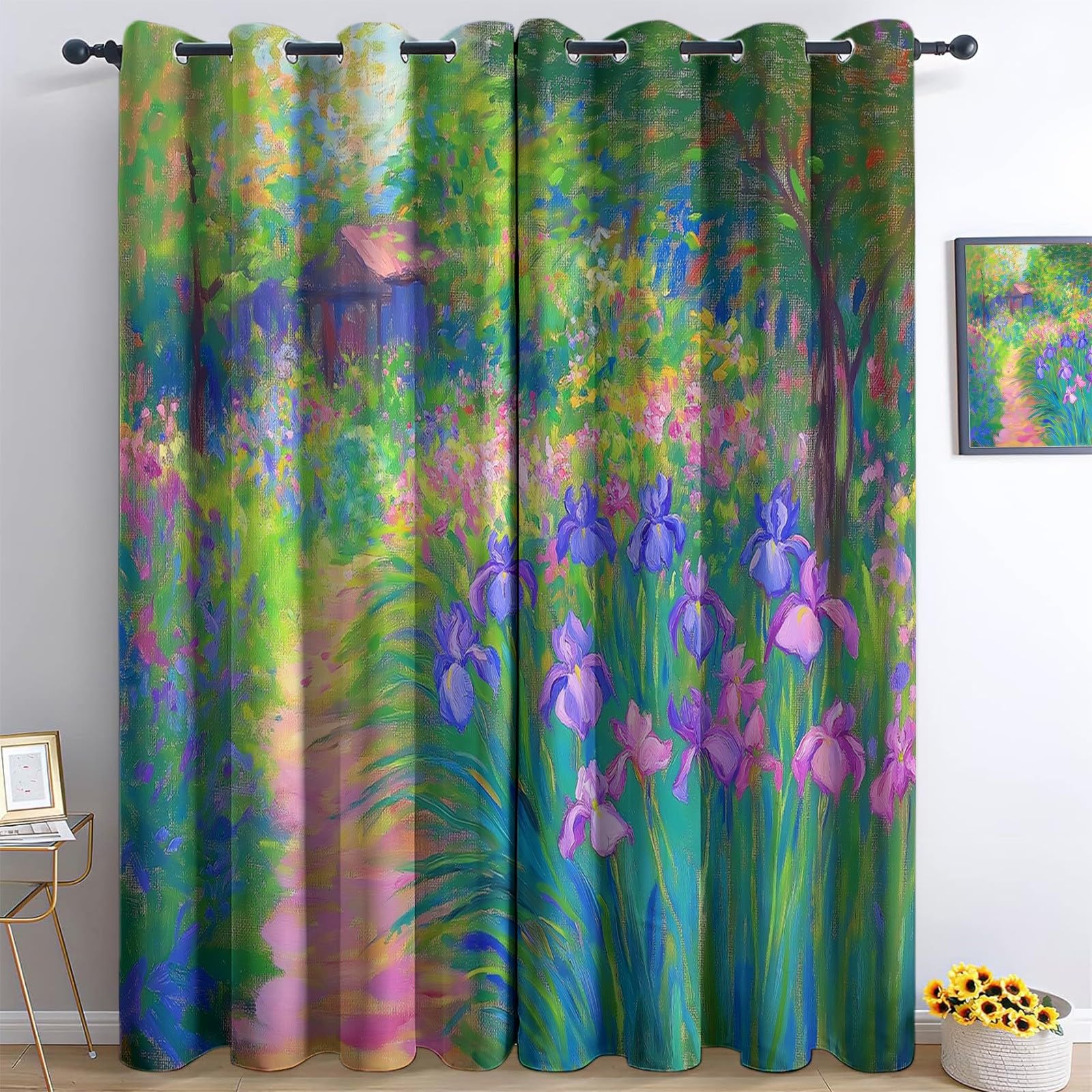 Rideau Occultant Thermique Isolant Anti Froid à Oeillets 75 x 166 cm Route De Campagne en Bois Anti Bruit Décoration de Rideau pour Chambre Salon, 2 Pièces, Couleur