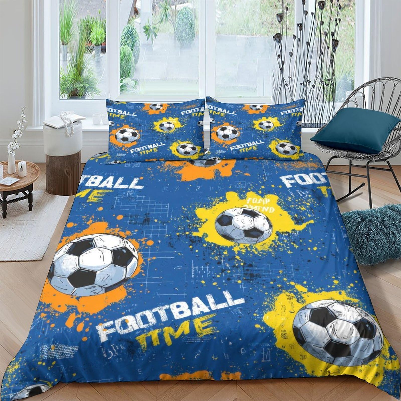 Ctjqhvkz Style-10 3D Printed Football Graffiti Fitted Sheet Microfiber Soft Blue Yellow Splash Bed Cover For Bedroom Dorm Easy Care Single（135X200cm）