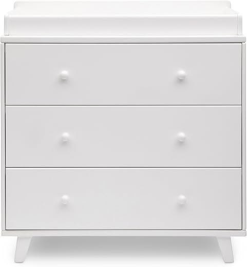 Delta Children Ava 3 Drawer Dresser with Changing Top, White