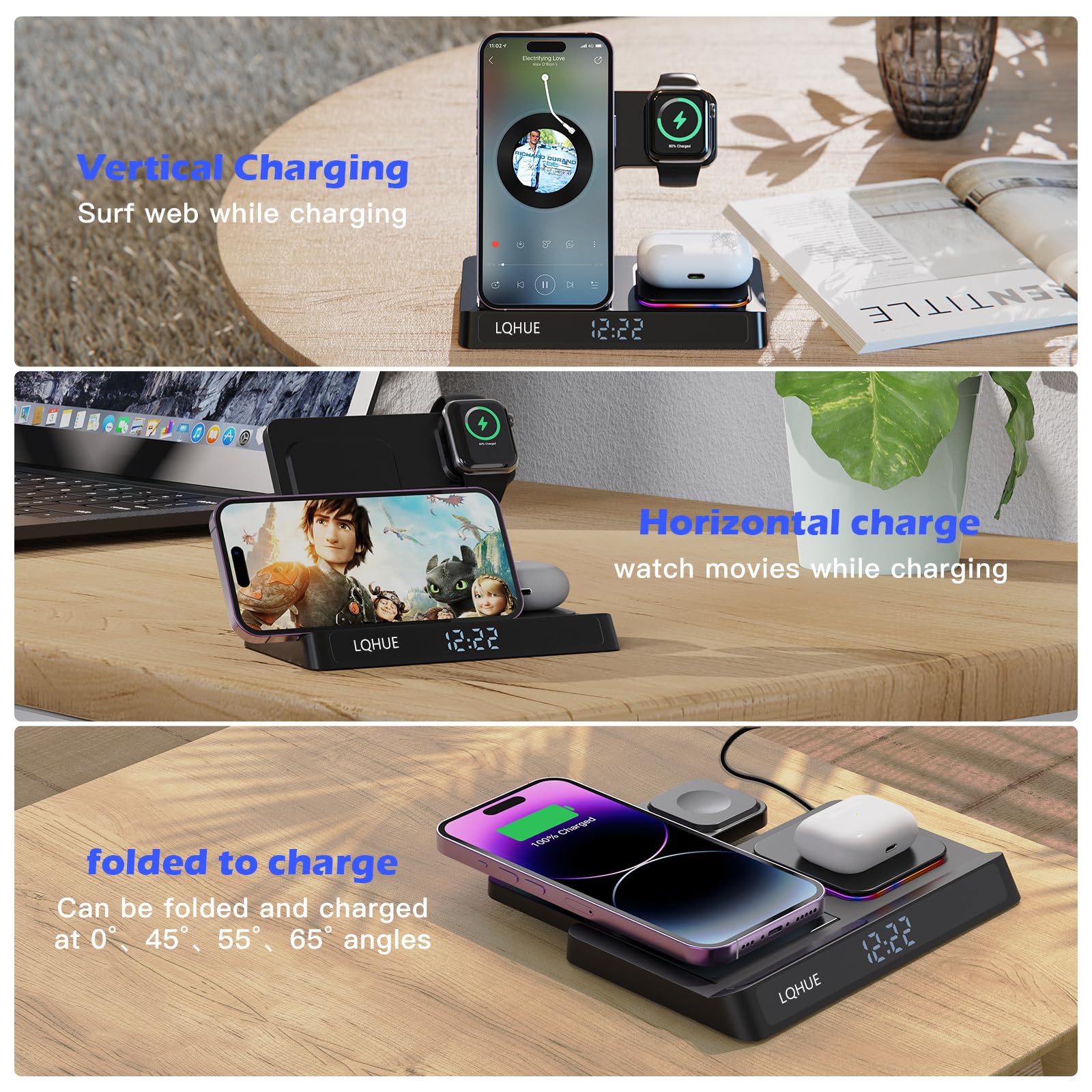 Caricatore wireless 4 in 1 Caricatore per iPhone 16 15 14 13 12 11 Pro SE X XS XR & Watch 9 8 7 6 SE 5 4 3 2,Ricarica Wireless Per i-Watch Ultra 9 8 7 6 SE 5 4 3 Wireless earphones 3/Pro 2