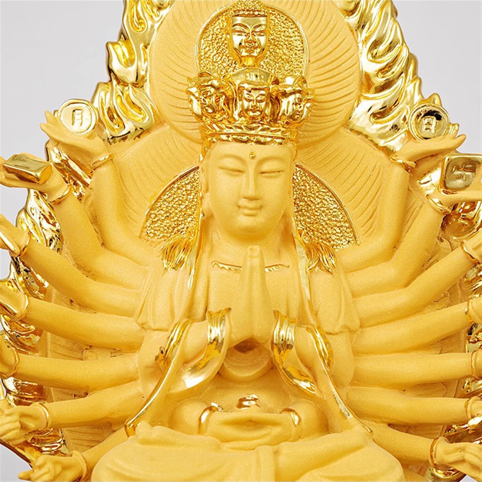 Figuras de Budas Escultura de Guanyin de mil Manos Doradas, Adornos de Bodhisattva de Loto Sentado, Estatua de Buda Zen, Adornos de Feng Shui for bendecir la Paz Budas Decorativos