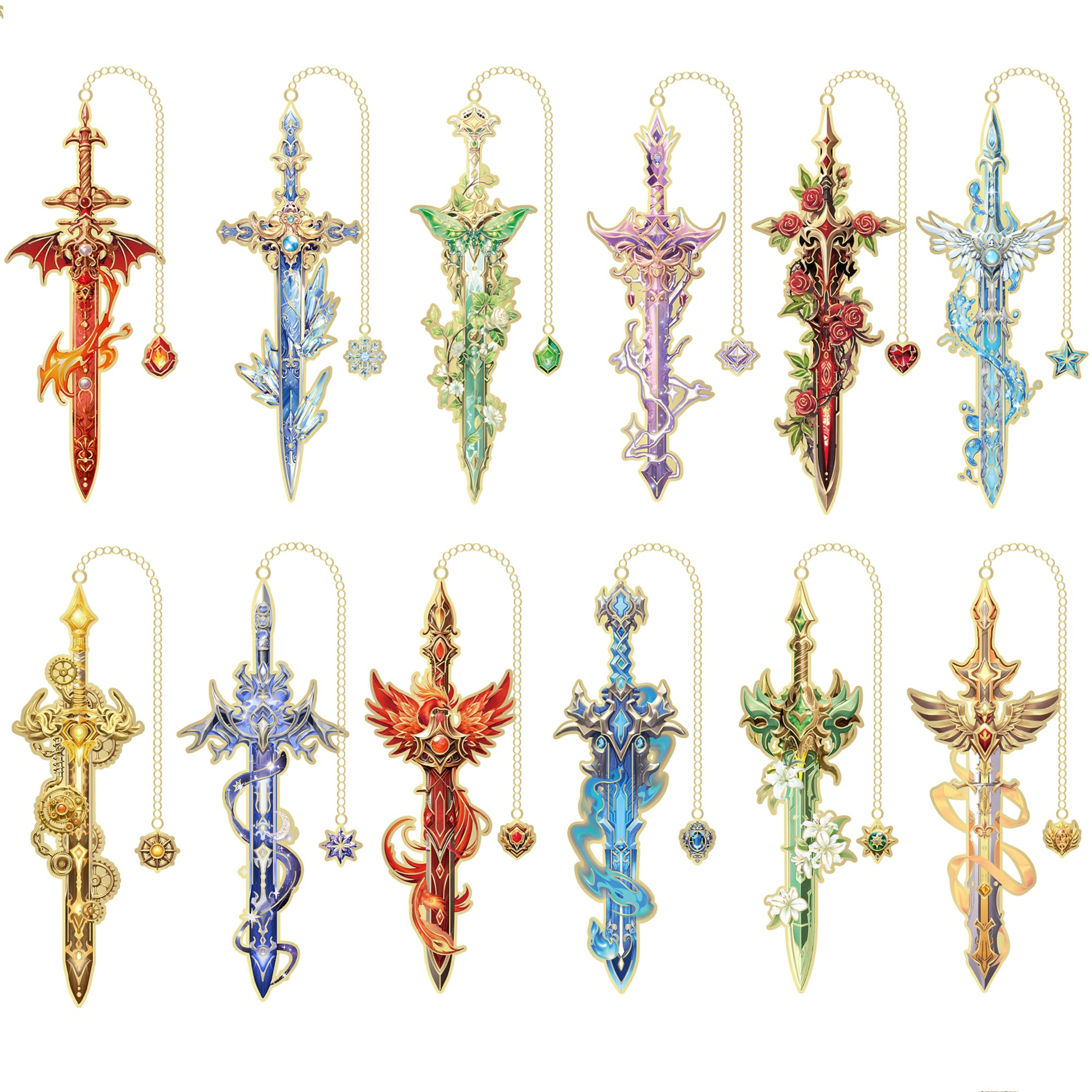 12pcs Fantasy Sword Bookmarks for Books, Journals, Planners - Cool Metal Book Markers for Reading Women & Men, Unique Book Marks Gifts for Book Lovers, Reading Accessories for Students & Adults & Kids — image 1