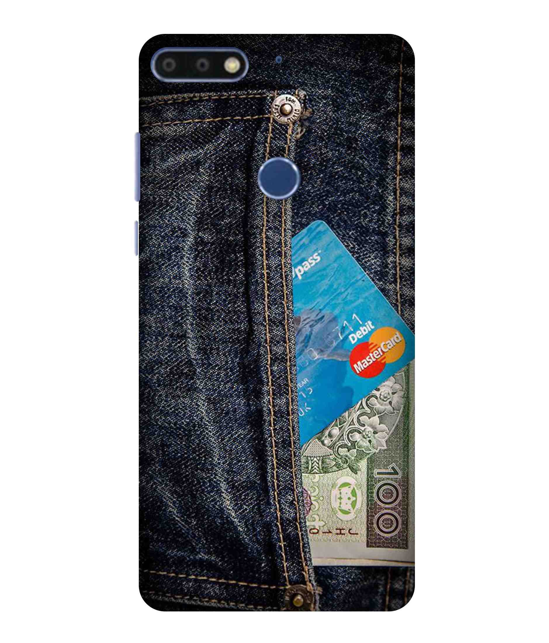PRINTFIDAA Creative Pocket Jeans Hundread Dollar Bill Debit ATM Card Print Designer Back Cover for Huawei Honor 7C, Huawei Enjoy 8