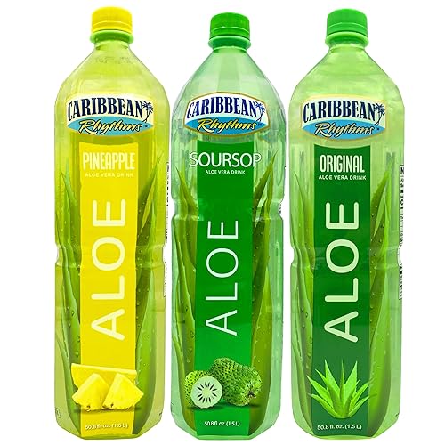 Caribbean Rhythms Bebidas de aloe vera, 1.5 L, original + piña + guanábana (paquete de 3)