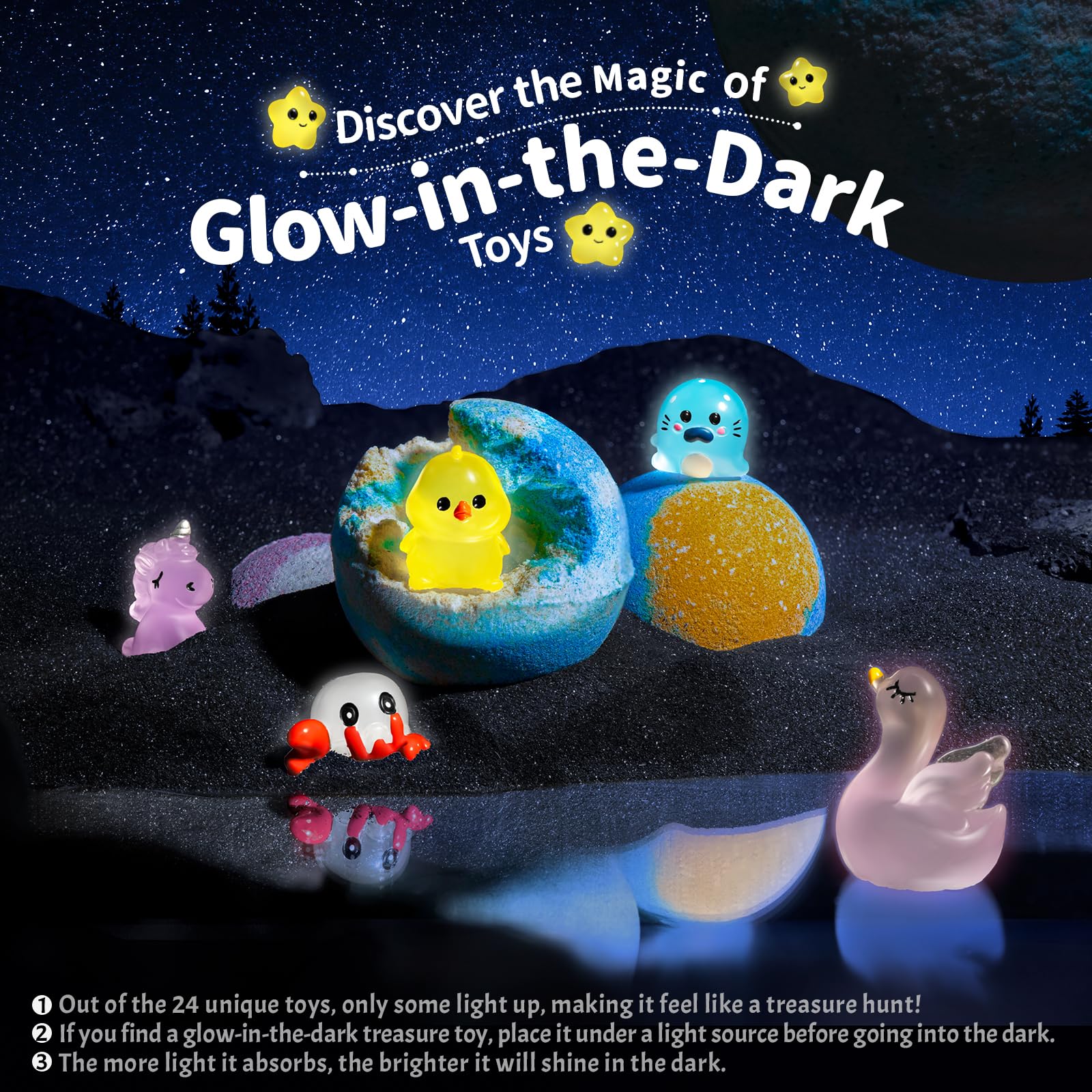 Kids Bath Bombs with Surprise Animal Toys, Glow-in-the-Dark Bath Fizzers