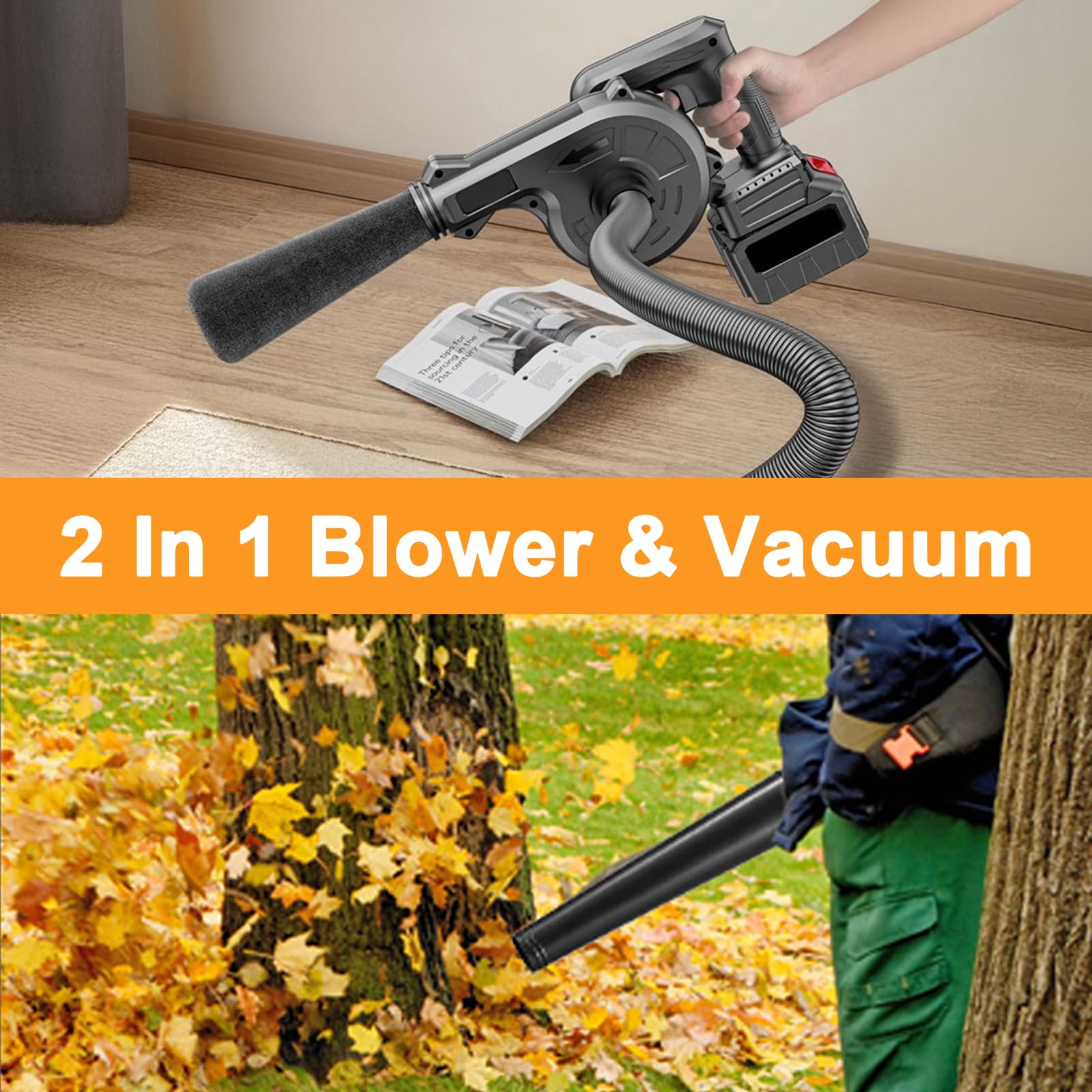 JIMACRO 21V Soffiatore per Foglie Giardino a Batteria, Soffiatore a Batteria Soffiatore aBatteria Con Caricabatterie e 2 Batterie per Giardinaggio, Cura Del Prato, Rimozione Della Neve