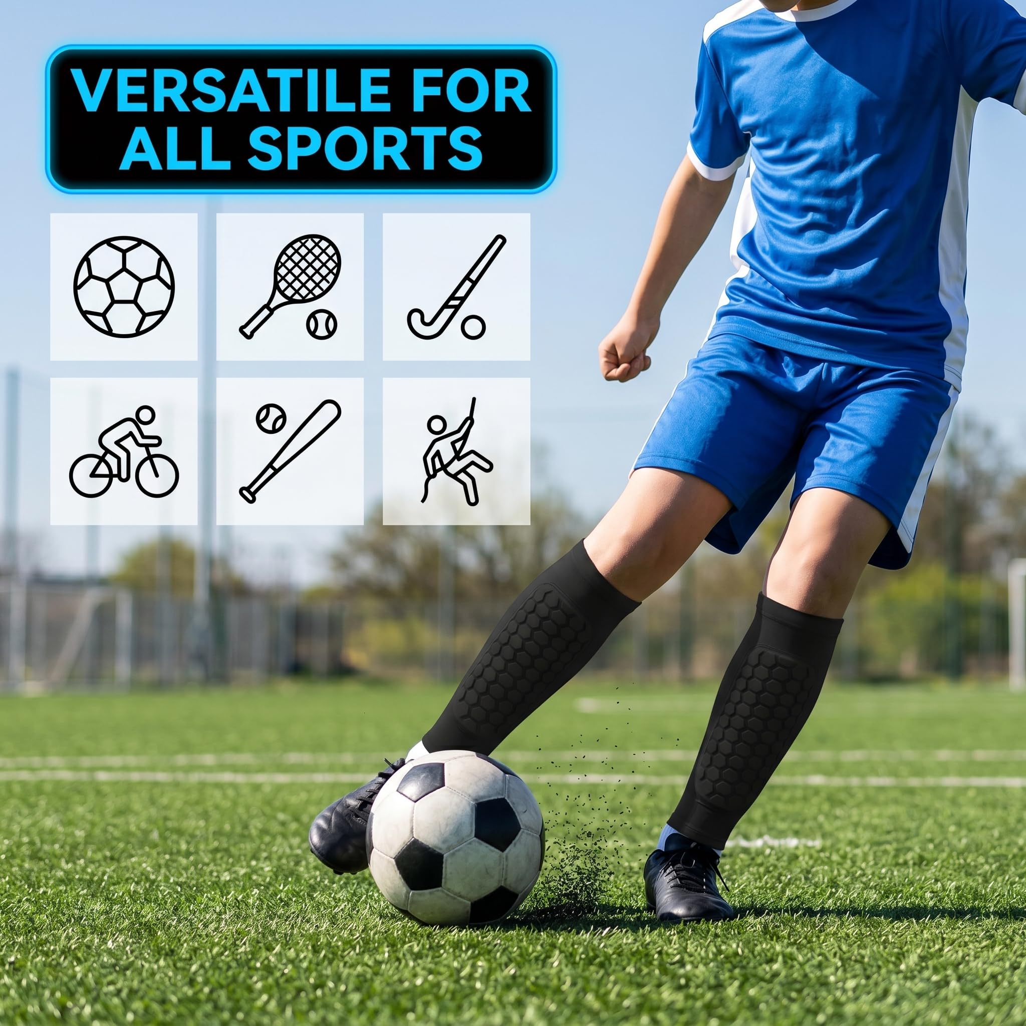 Espinilleras Fútbol para Niños y Jóvenes con Calcetines de Sujeción, Protección de Tibia con Acolchado EVA, Espinilleras Transpirables y Antideslizantes, Regalos Futboleros (Talla MS, 1 Par) — view 9