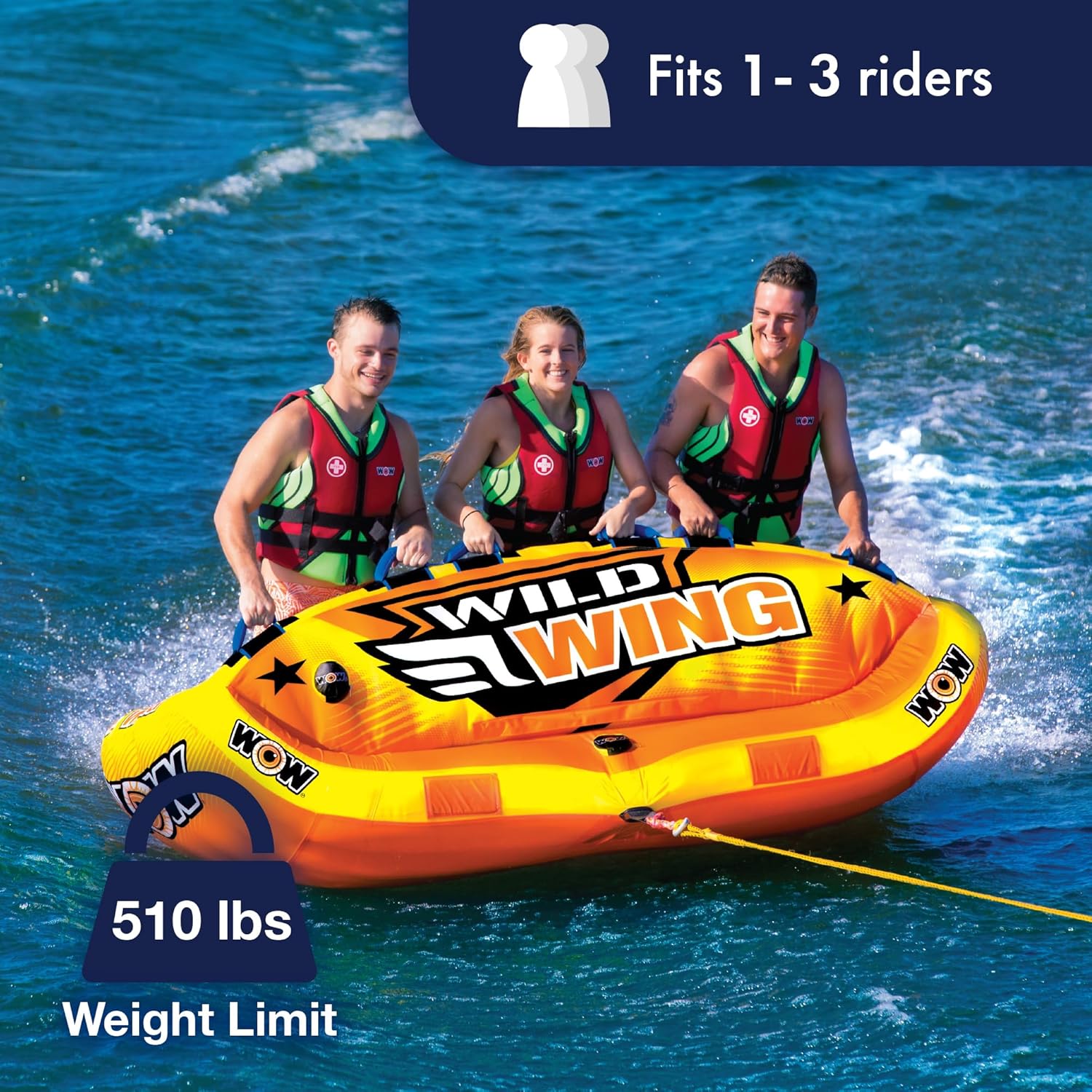 WOW Sports - Super Dog Towable Deck Tube For Boating 3 Person - Inflatable Boating Accessory For Kids & Adults