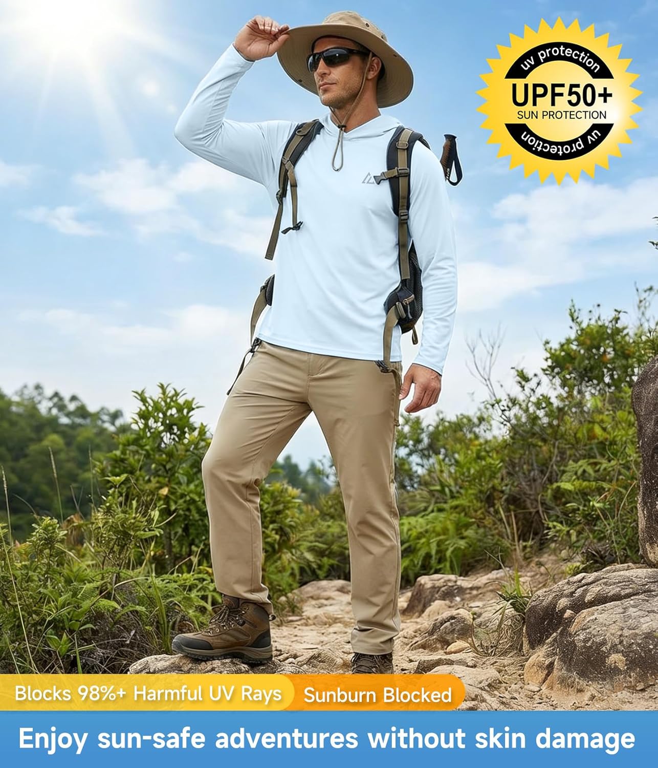 4 Pack Men's UPF 50+ Fishing Shirt Long Sleeve Sun Hoodie UV Protection Dry Fit Rash Guard Swim Athletic Workout Gym Running
