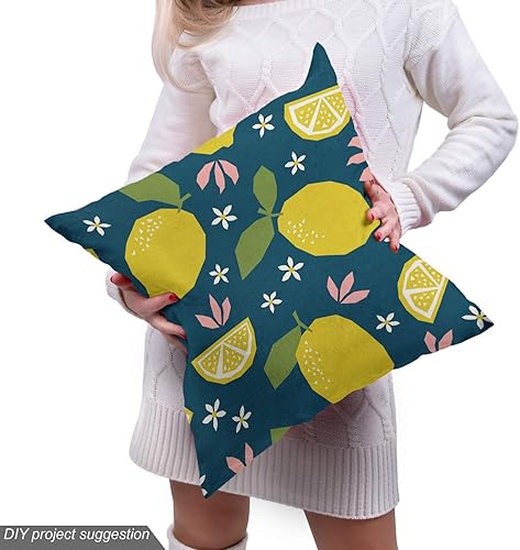 Miniatura 5 de Ambesonne Tela de frutas por The Yard, estampado repetitivo de dibujos animados de limones y flores, tela decorativa para tapicería y detalles del