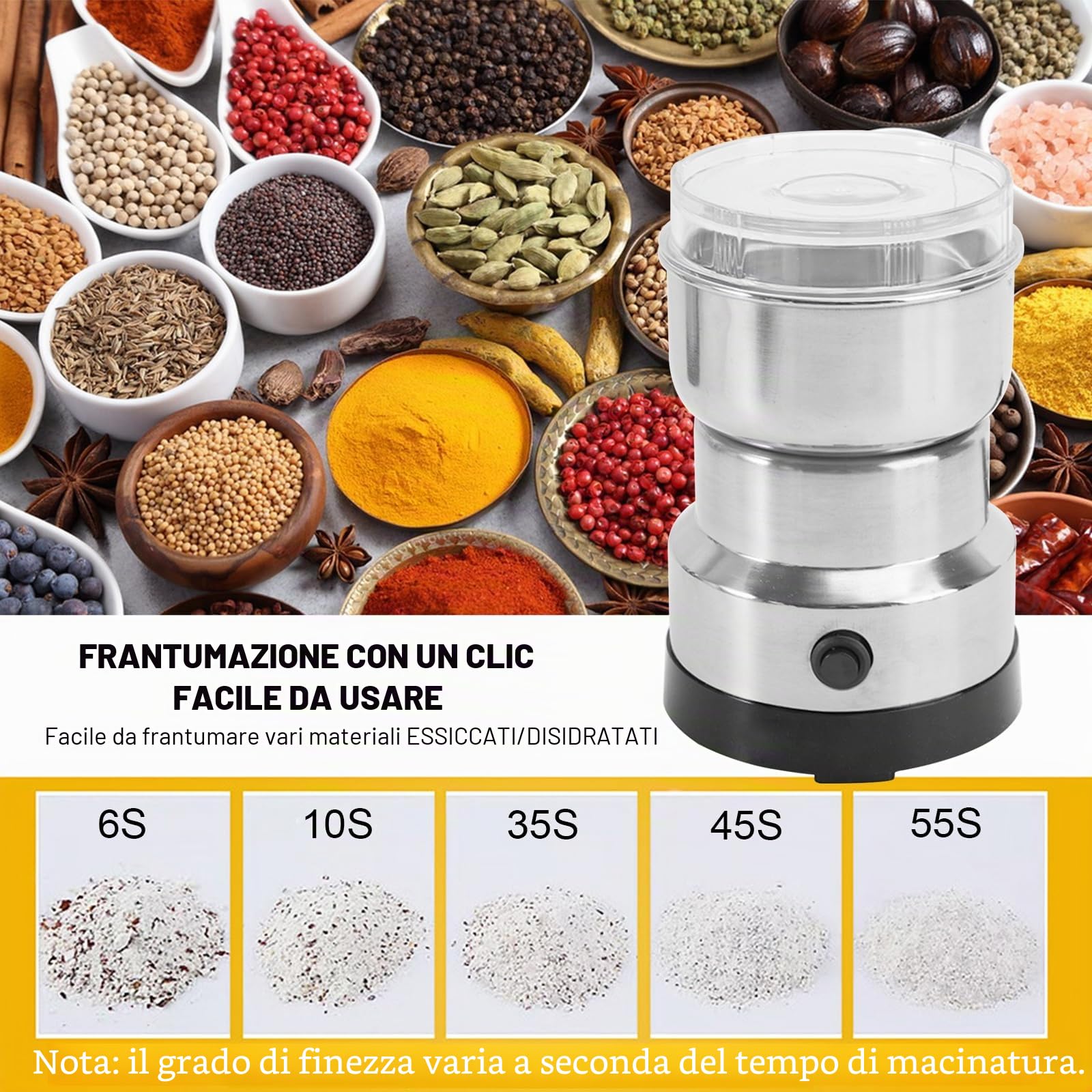 Macina per cereali multifunzionale, macinacaffè ultra fine, macinacaffè, polverizzatore, polvere per chicchi di caffè, macchina per cottura per materiali secchi, spezie, erbe, caffè