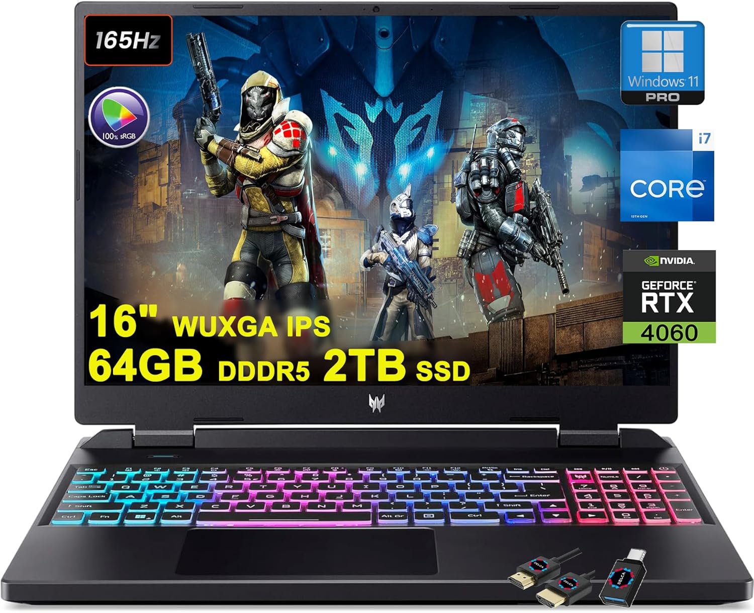 acer Predator Helios Neo 16 Gaming Laptop | 16" WUXGA IPS 165Hz 100% sRGB | Intel 14-Core i7-13650HX | 64GB DDR5 2TB SSD | GeForce RTX 4060 8GB | RGB Backlit Killer AX1650 Win11Pro w/DLCA Accessory