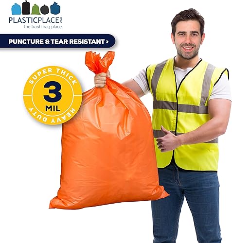 Miniatura 4 de Plasticplace Bolsas de basura de 32-33 galones  1.2 mil  Revestimientos para botes de basura naranjas  33 pies x 39 pulgadas (100 unidades)