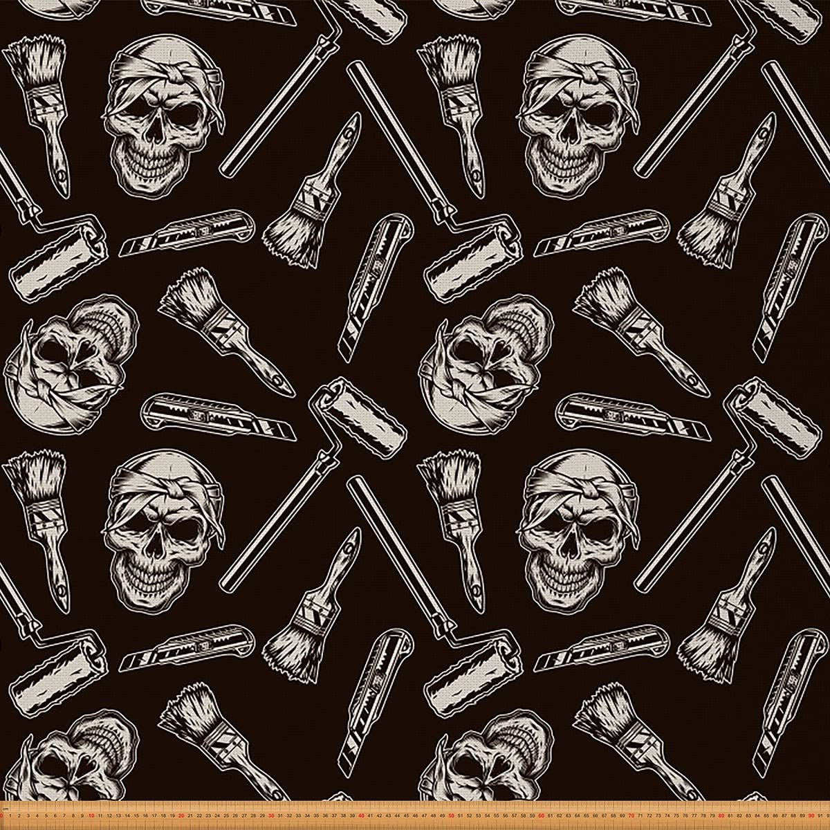 Tela de calavera gótica por The Yard Diablo Sugar Skull Escoba Tela de Halloween al aire libre Tela de terror Pesonalizado Esqueleto Huesos Retela para sillas 10 yardas (L920 x W150 cm) Beige