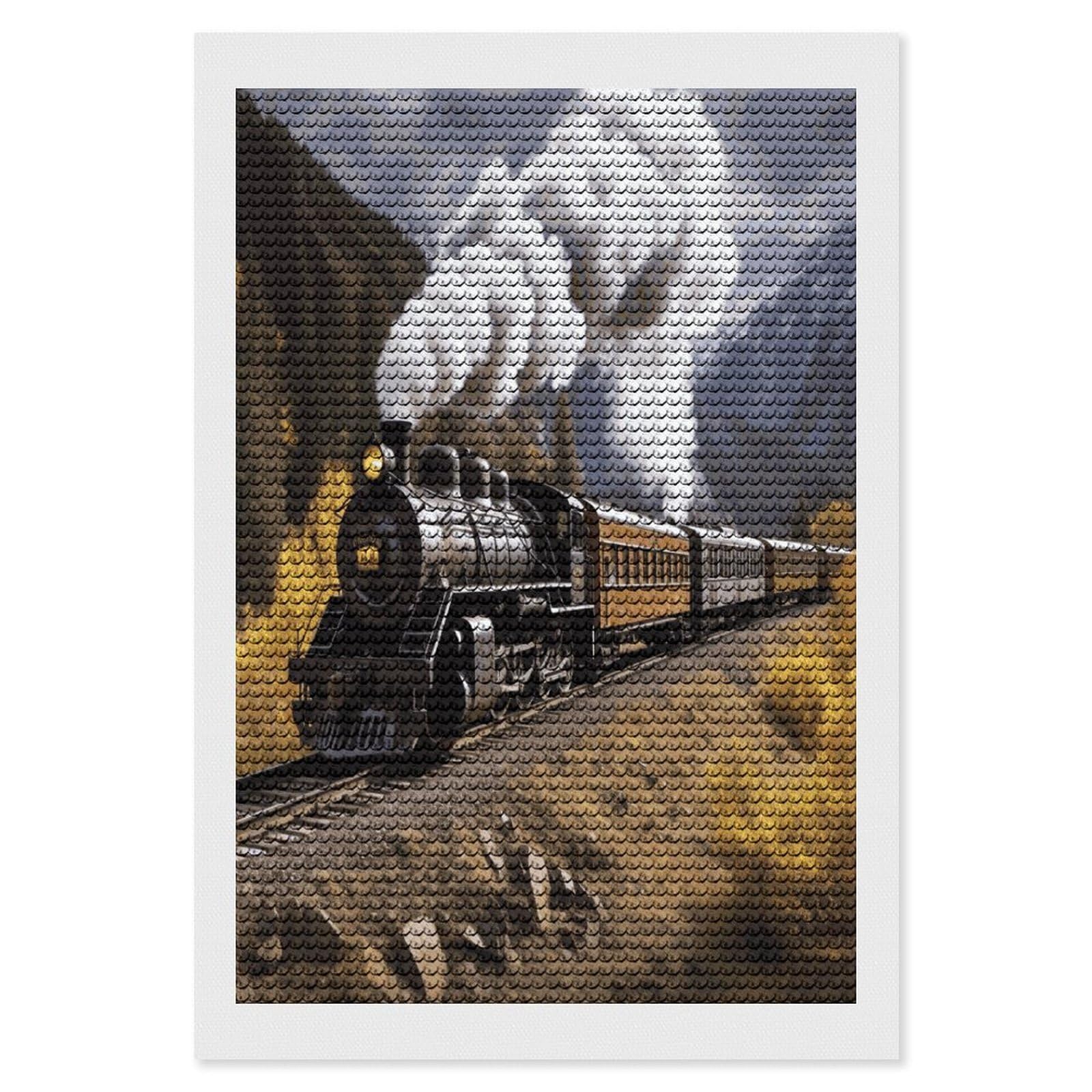 JTREHY Steam Locomotive Train Diamond Art Kits Personalized DIY Round Diamond Painting Kits for Beginner Full Drill Diamonds Dots Paintings for Adults Gem Art Crafts Home Decor