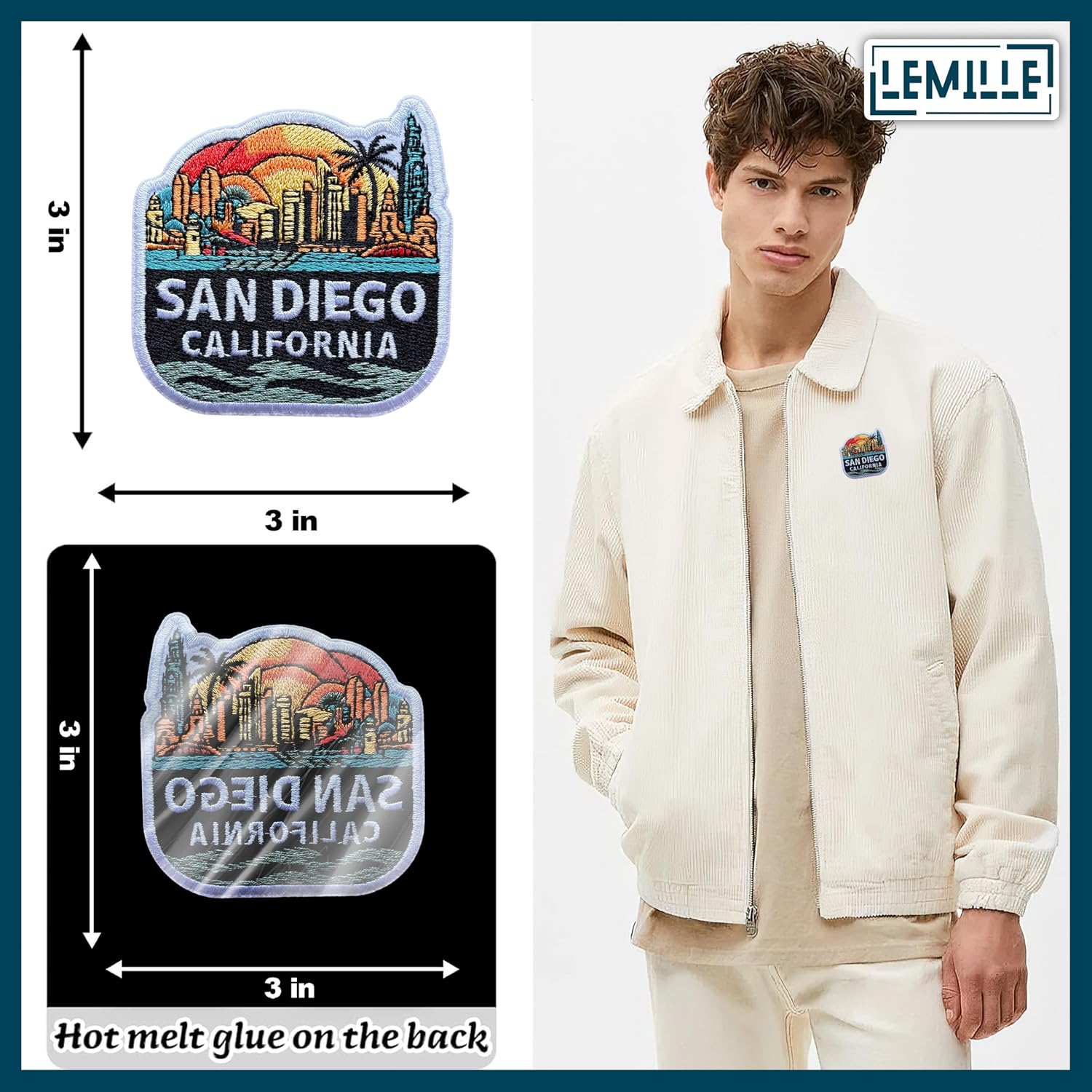 San Diego California Patch, 3" Travel Patch Sew On or Iron On for Clothes, Jeans, Backpacks, Hats, Skyline Embroidered Patch, Aesthetic Souvenir Patch for Travelers and Adventure Lovers image 3