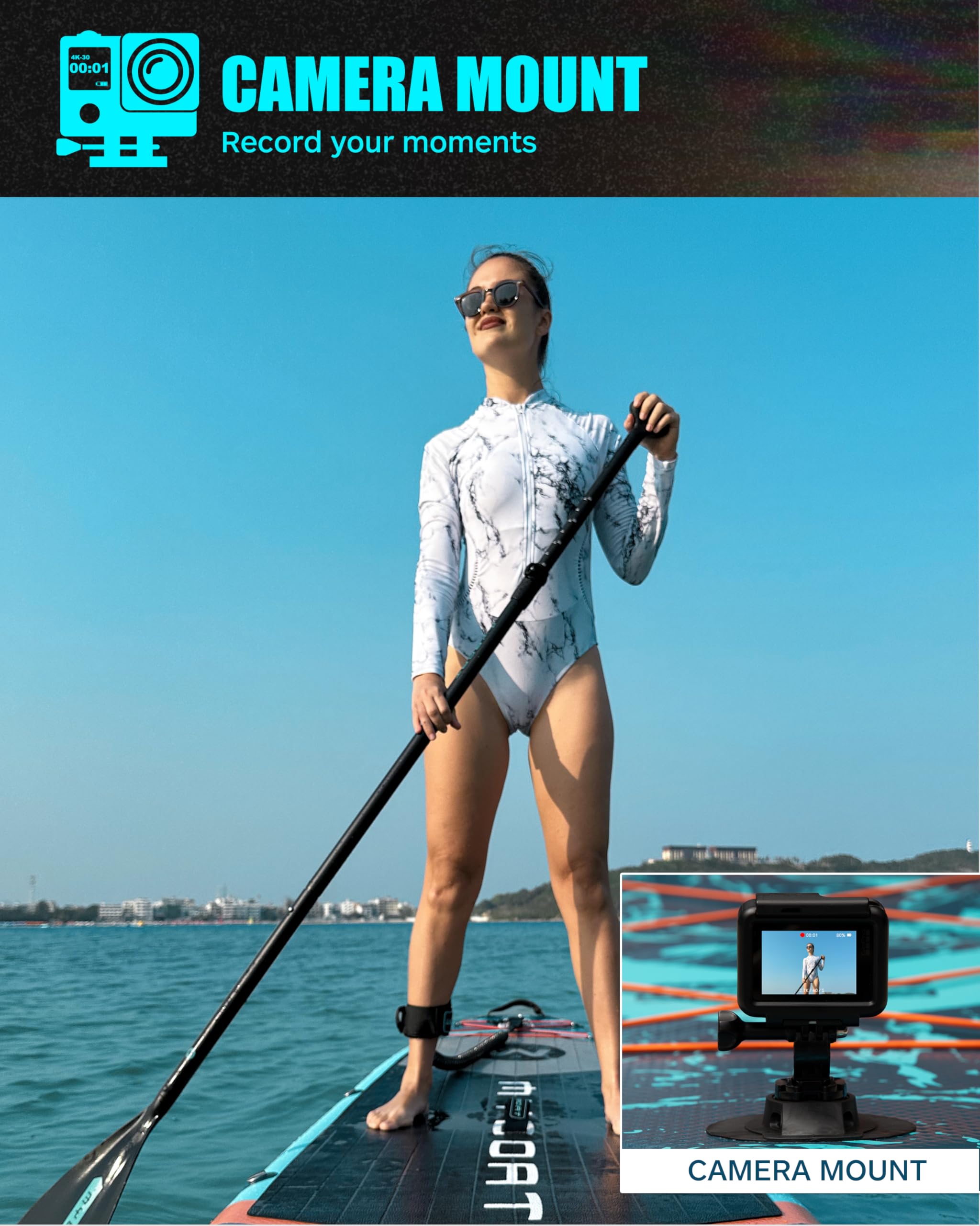 MYBOAT 11'6''×84''×6'' Bardzo szeroka nadmuchiwana deska do wiosłowania, deska SUP z 3 zdejmowanymi płetwami, podwójne bungee, uchwyt na aparat, pompka ręczna, mocne wiosło, sucha torba 5 l, smycz