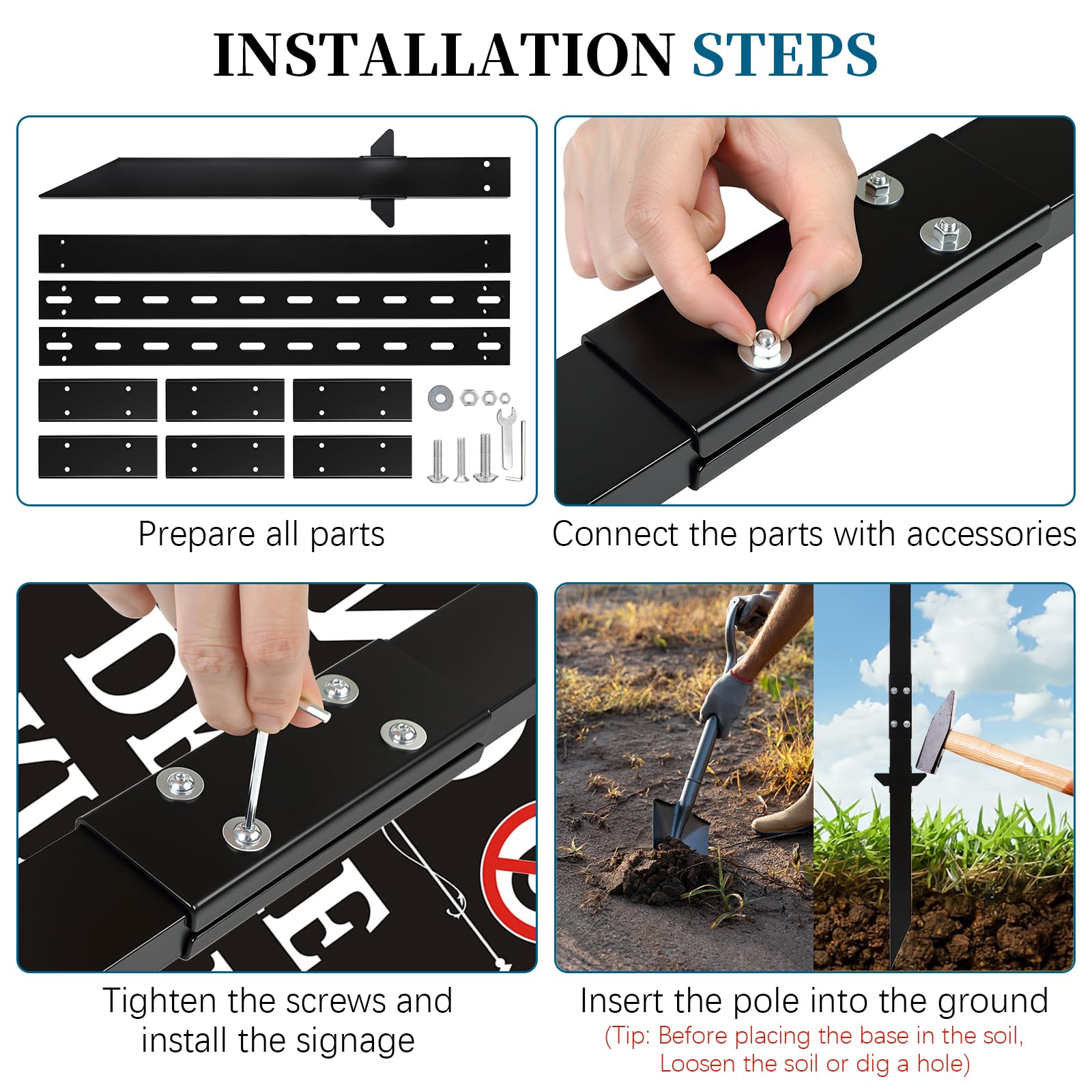 Poteau de Style I signalisation au Sol de sécurité Poteau Lourd Supports de poteaux métalliques Robustes pour Panneaux – Polyvalents et durables (Noir, 2400 mm)
