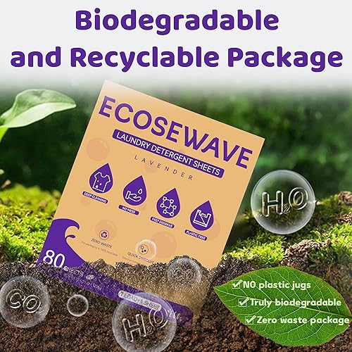Miniatura 3 de Hojas de detergente para ropa, 80 hojas, aroma a lavanda, tiras hipoalergénicas y ecológicas, perfectas para viajes, campamento, apartamentos,