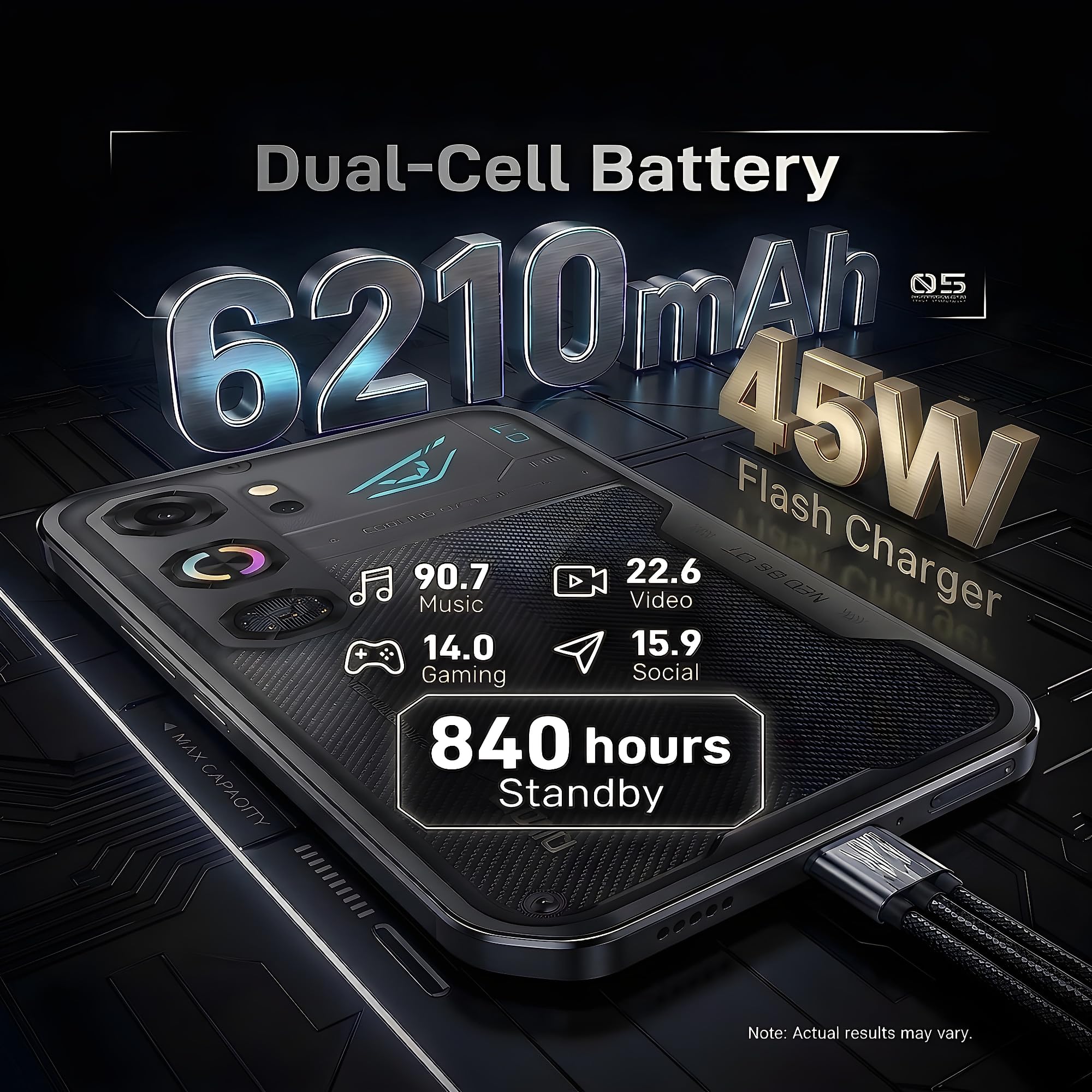 nubia Neo 5 GT Smartphone 5G 6,8’’ AMOLED 120Hz, MediaTek Dimensity 7400, RAM 12GB, 256GB, Batteria 6210mAh, Fotocamera 50MP, Cooling fan, Android 16, Cover con design gaming, Black