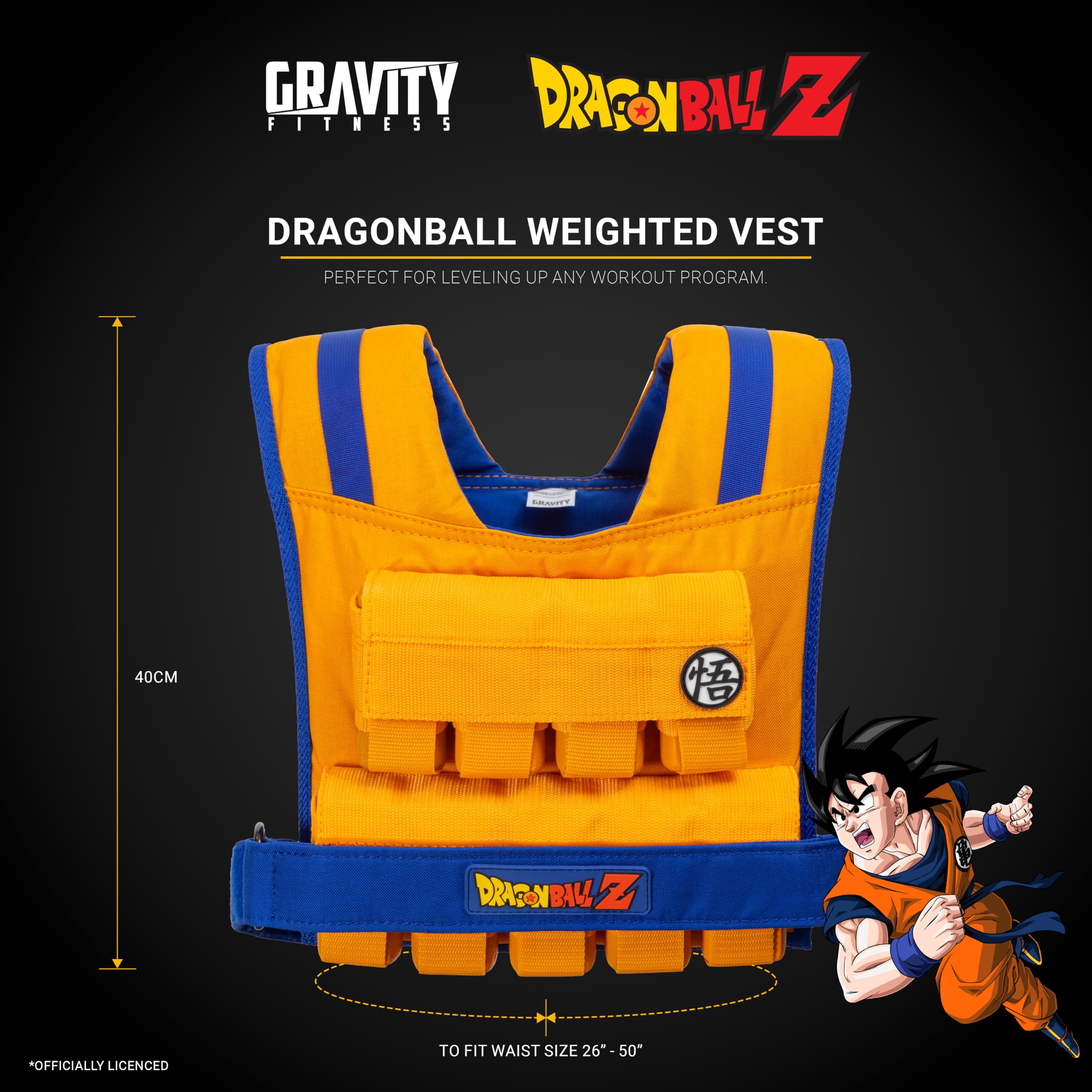 Gravity Fitness - Gilet ponderato Dragon Ball Z, 20 kg, edizione limitata, regolabile, per corsa, da uomo, per calisthenics, pesi da donna, palestra a casa