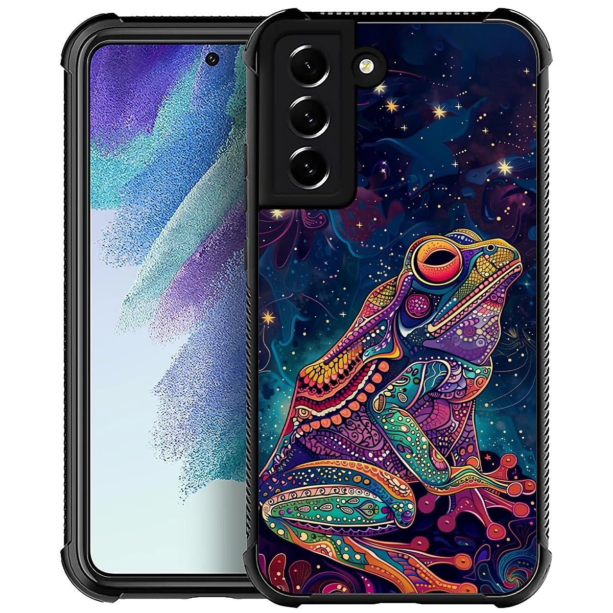 Bvkilrvc for Samsung Galaxy S21 Case, Night Sky Frog Colorful Pattern Protective Case Non-Slip Four Corners Shock Absorbing Soft TPU Case