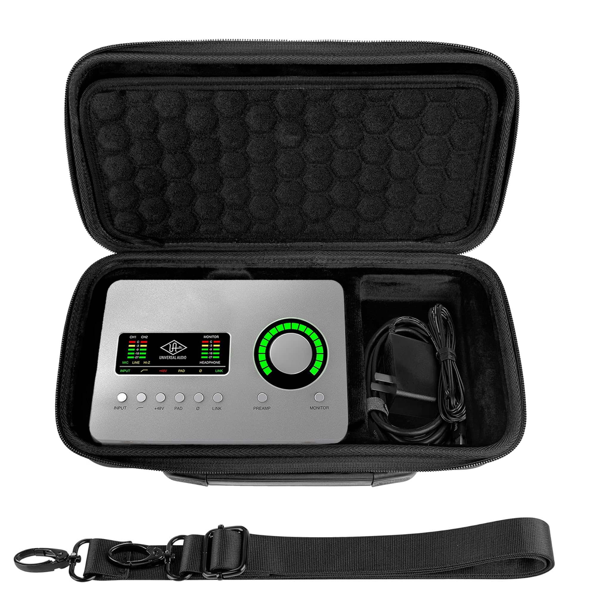 Musiin Custodia con interfaccia audio personalizzata compatibile con UA Apollo Solo Heritage/Apollo Solo USB, guscio rigido con tracolla, scomparto separato per cavi, archiviazione portatile per