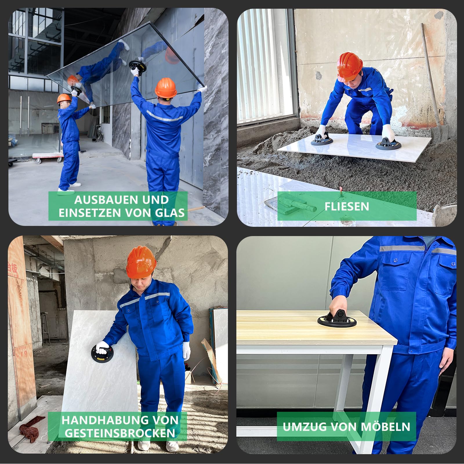 2er-Set Fliesensauger, Glasheber, Vakuumheber für die Handhabung von Glas, Marmor, Glasur, Saugheber für Fenster & Pflastersteine Saugnäpfe mit Tragetasche, Max 480lb (200kg) Tragfähigkeit