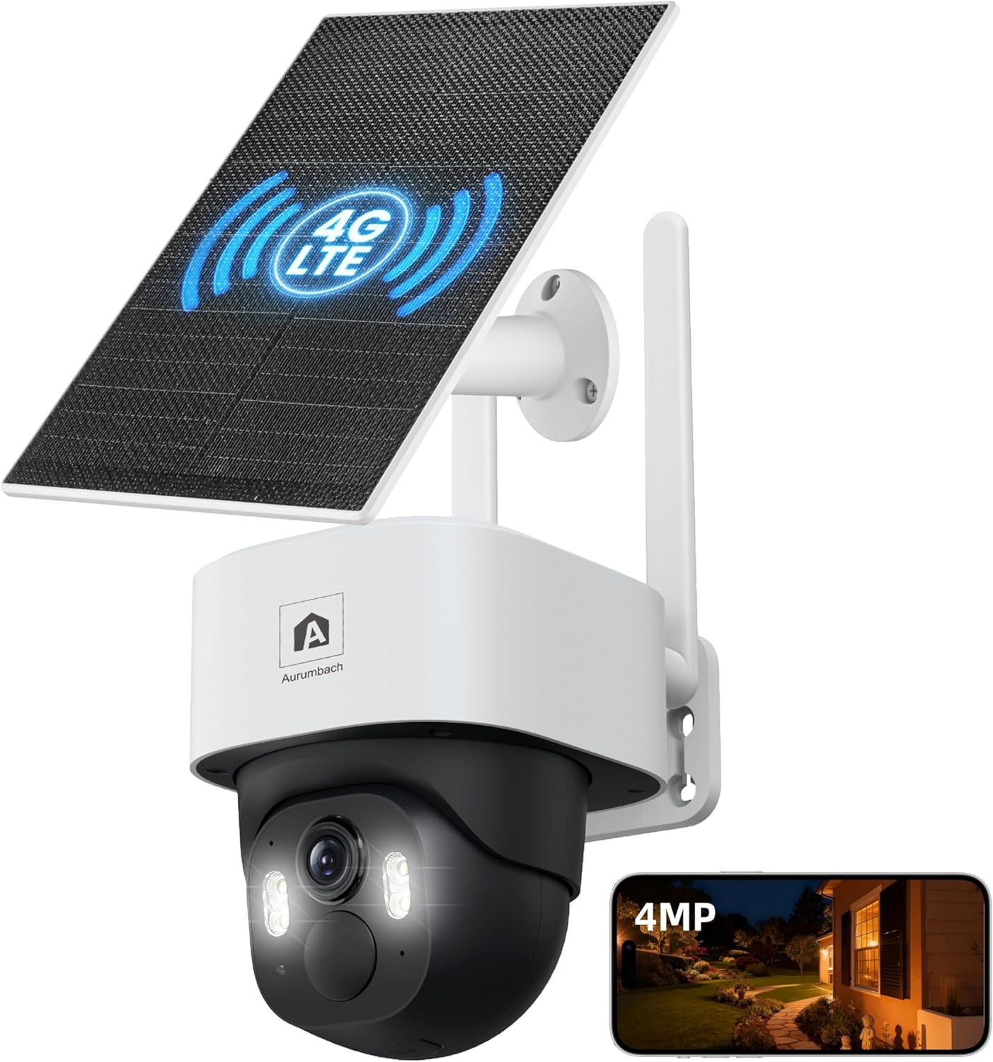 4G LTE Cellular Solar Security Camera Wireless Outdoor, No WiFi Solar Powered Cameras, 360° Live View, Motion Tracking, 4MP Color Night Vision, AI Detection, Built-in eSIM (No SIM Card Needed)