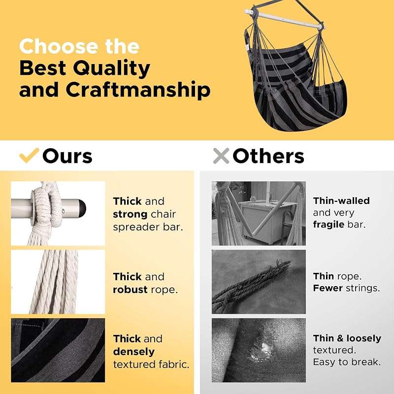 ADVOKAIR Hammock Chair Swing 500lbs Steel Bar Multi-Size Bedroom&Porch image 3