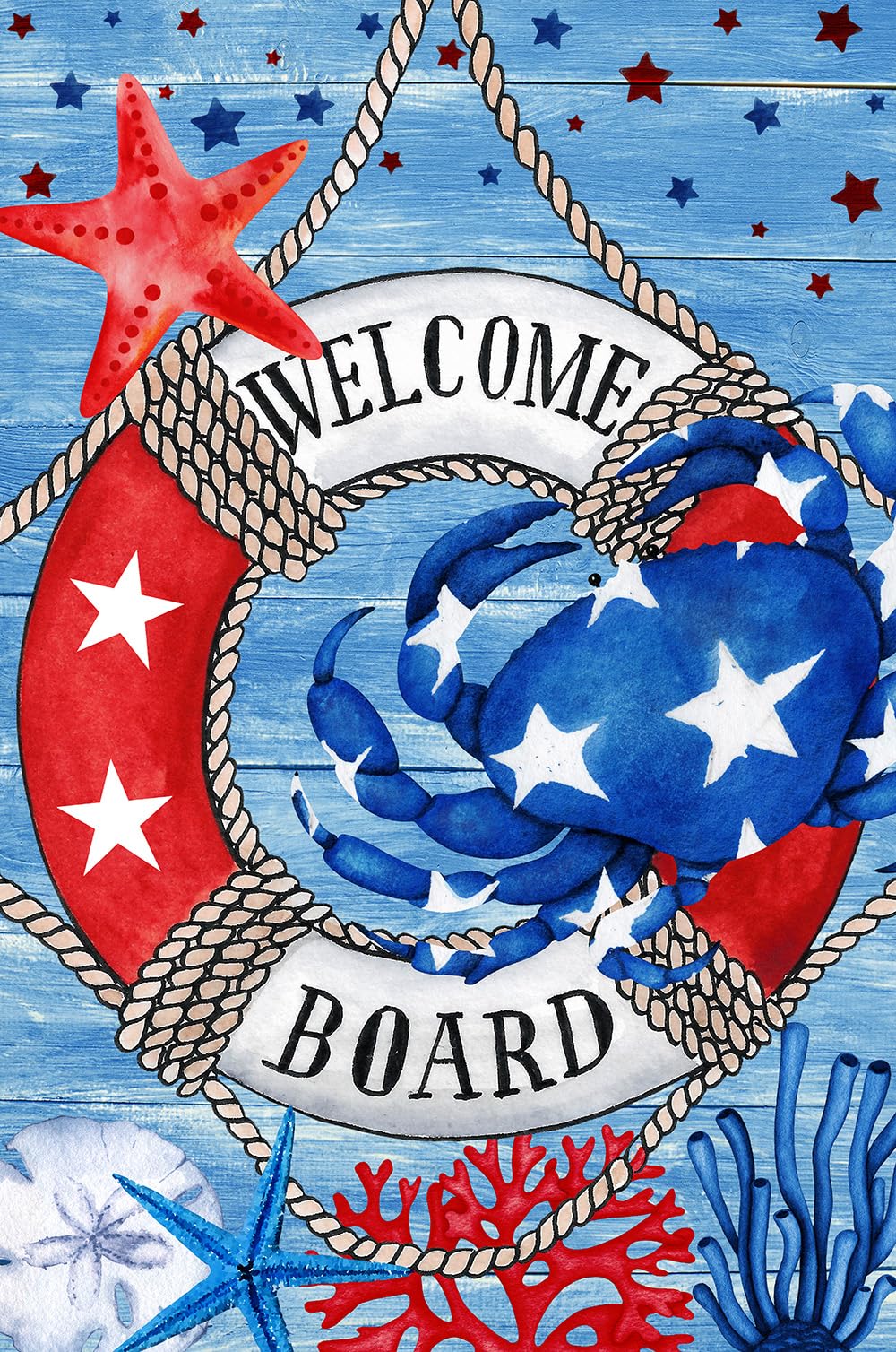 Texupday Welcome Patriotic Swimming Ring Crab Decoration Memorial Day Summer Beach House Flag USA Independence Day July 4t...